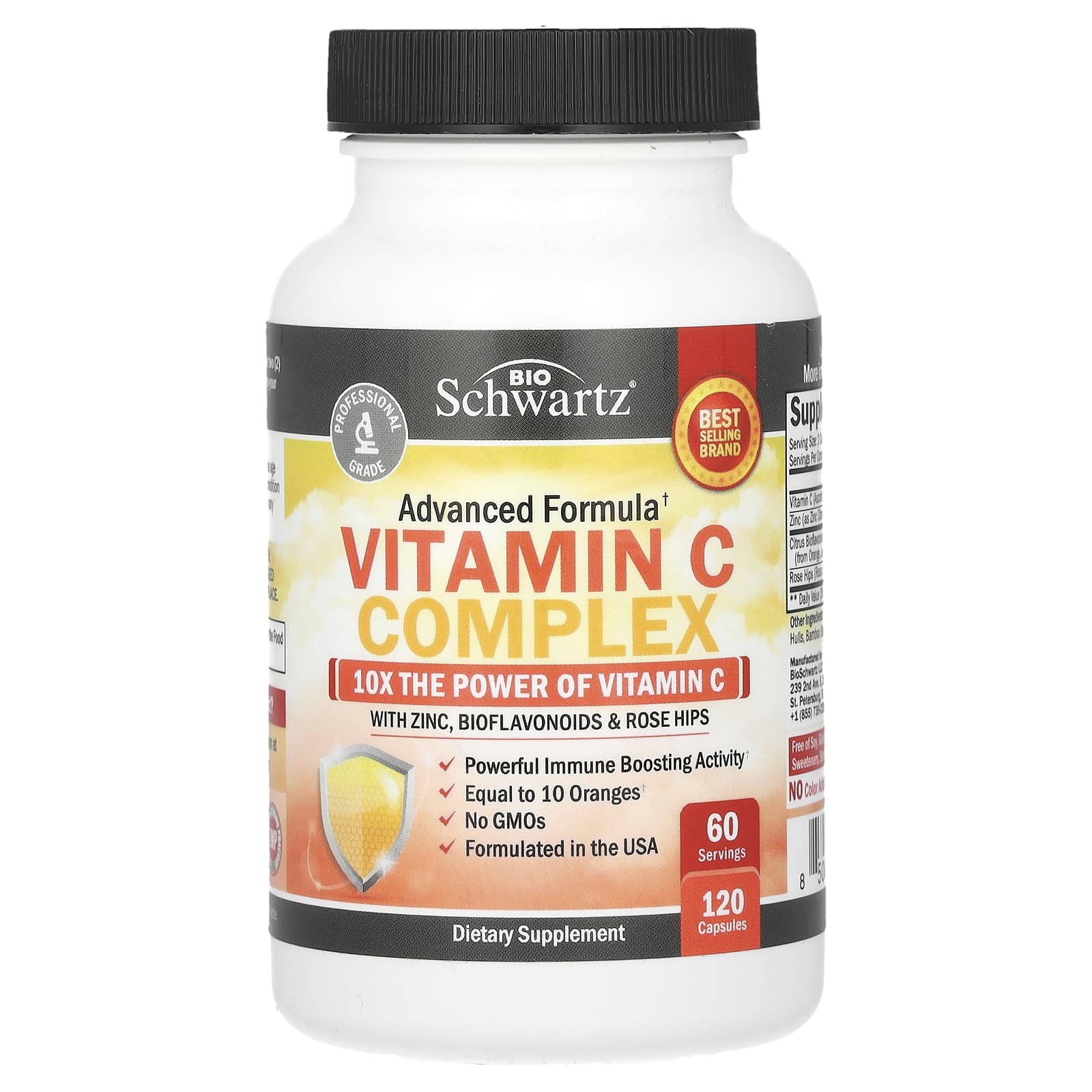 BioSchwartz Vitamin C Complex with Zinc, Bioflavonoids & Rose Hips – 120 gélules — Tunisie
