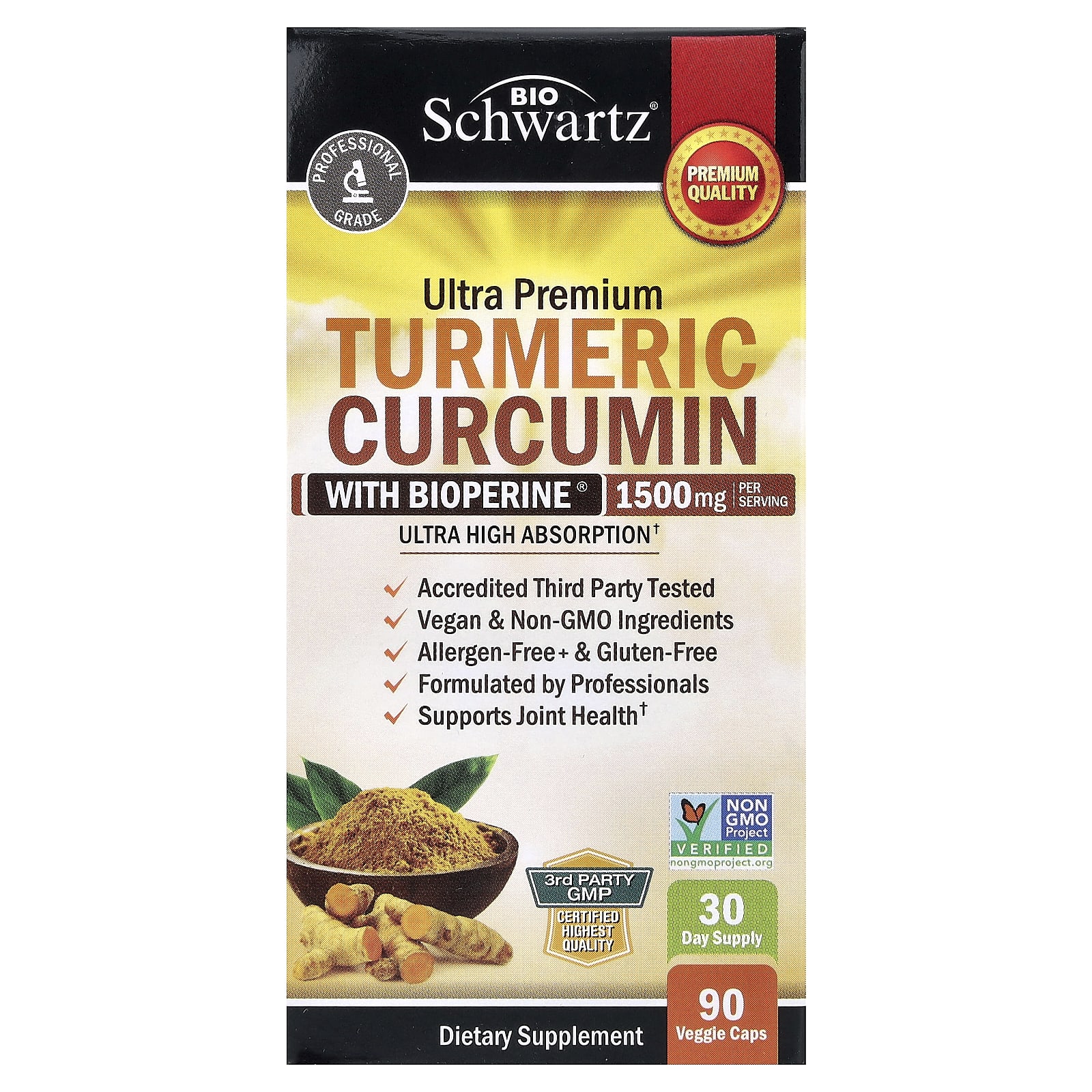 BioSchwartz Ultra Premium Turmeric Curcumin With Bioperine – 90 gélules végétales — Tunisie