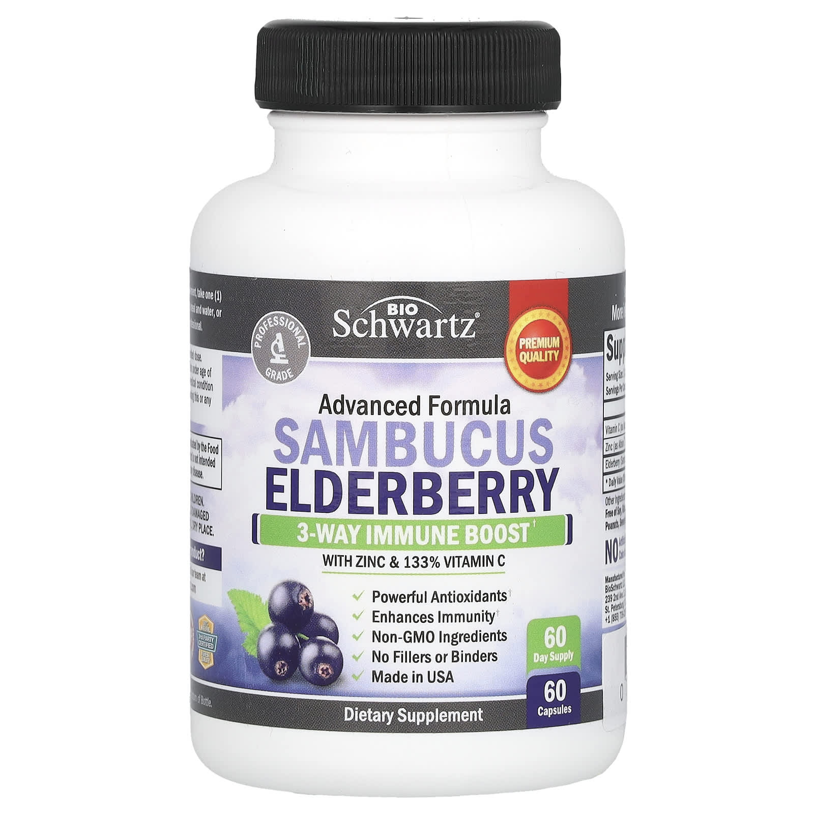 BioSchwartz Sambucus Elderberry with Zinc & Vitamin C – Sambucus Elderberry with Zinc & Vitamin C – 60 gélules — Tunisie
