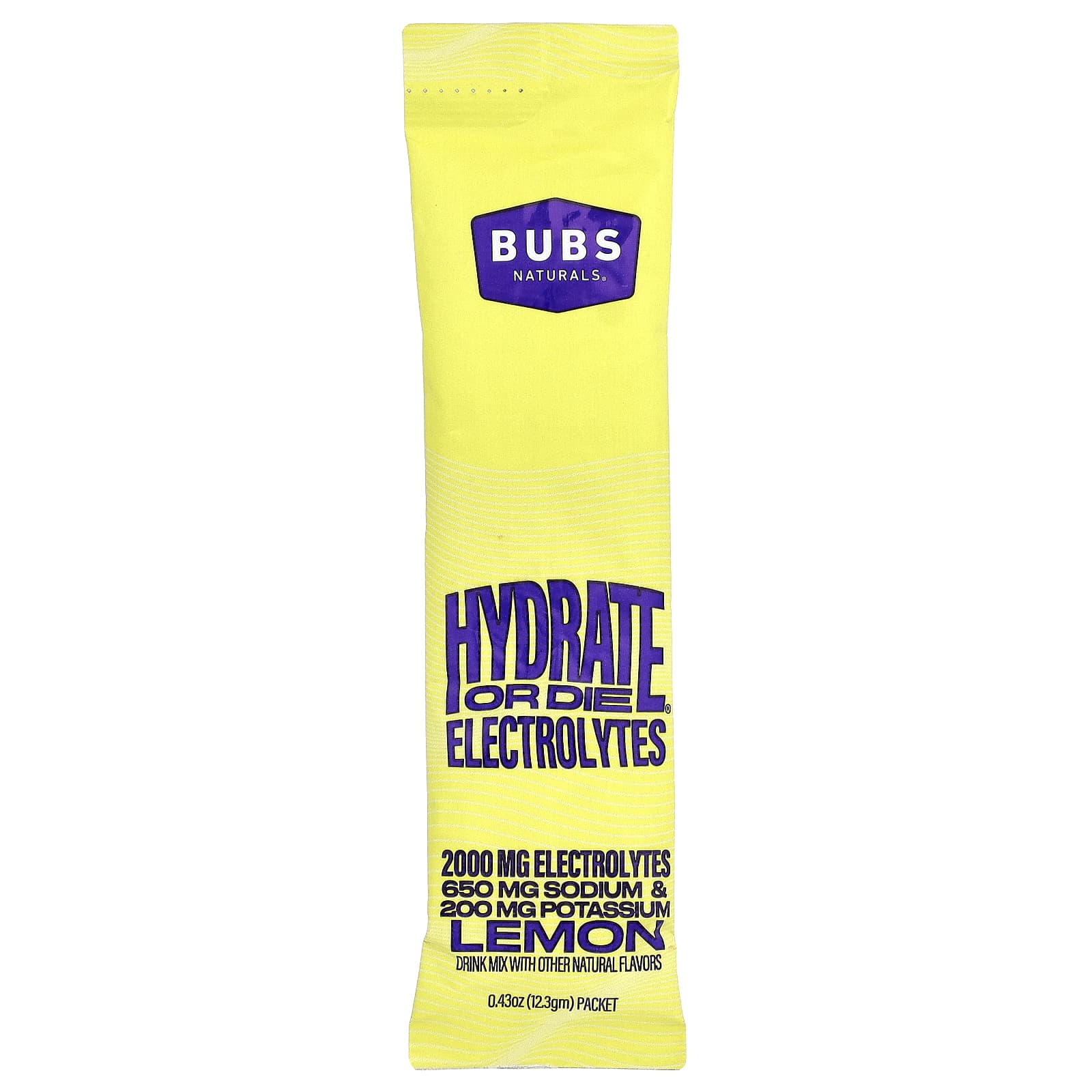 BUBS Naturals Hydrate or Die, Electrolytes Drink Mix – Lemon – 20 sachets — étiquette 1