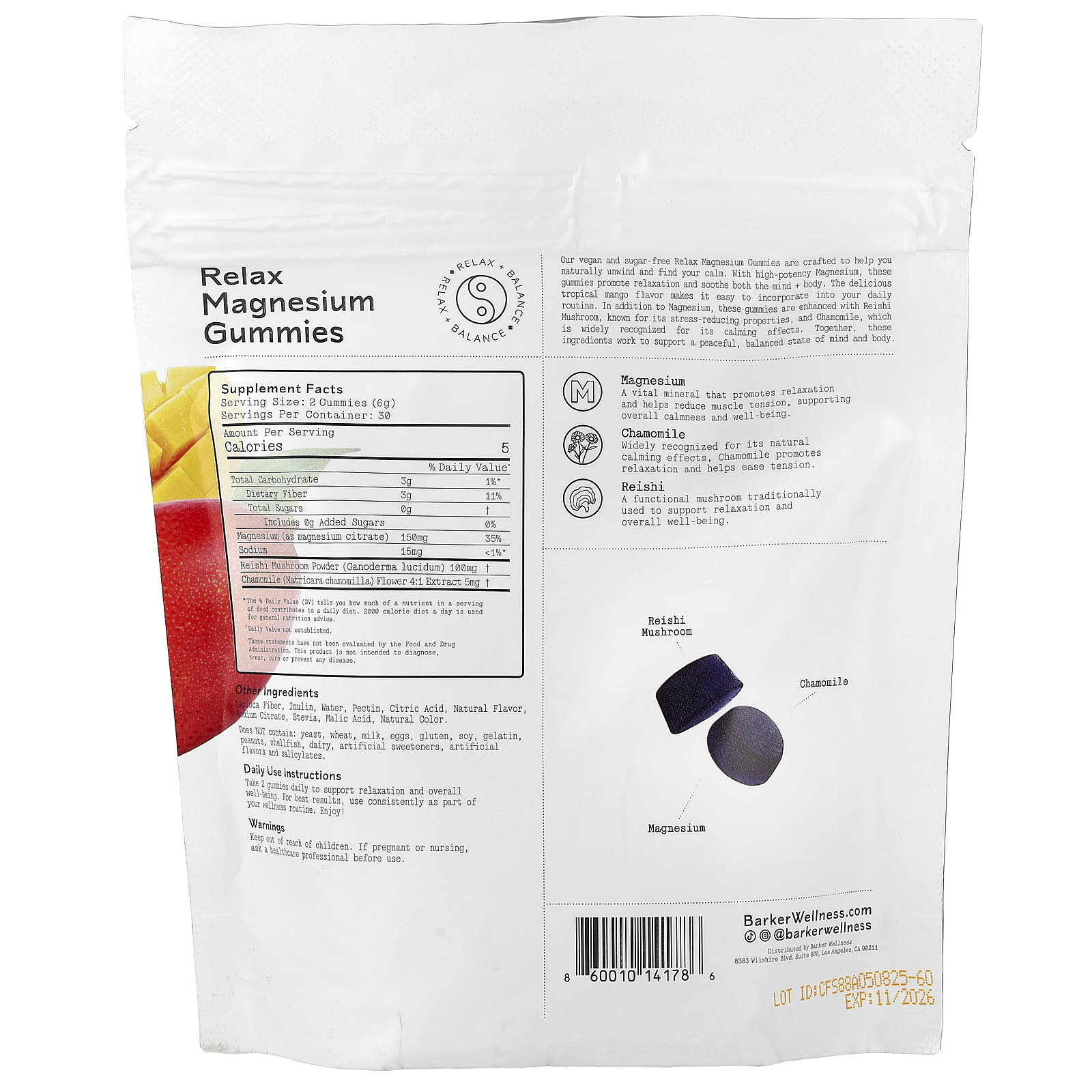 Barker Wellness Co Relax Magnesium Gummies – Tropical Mango – 60 gommes — photo 2 sur 2