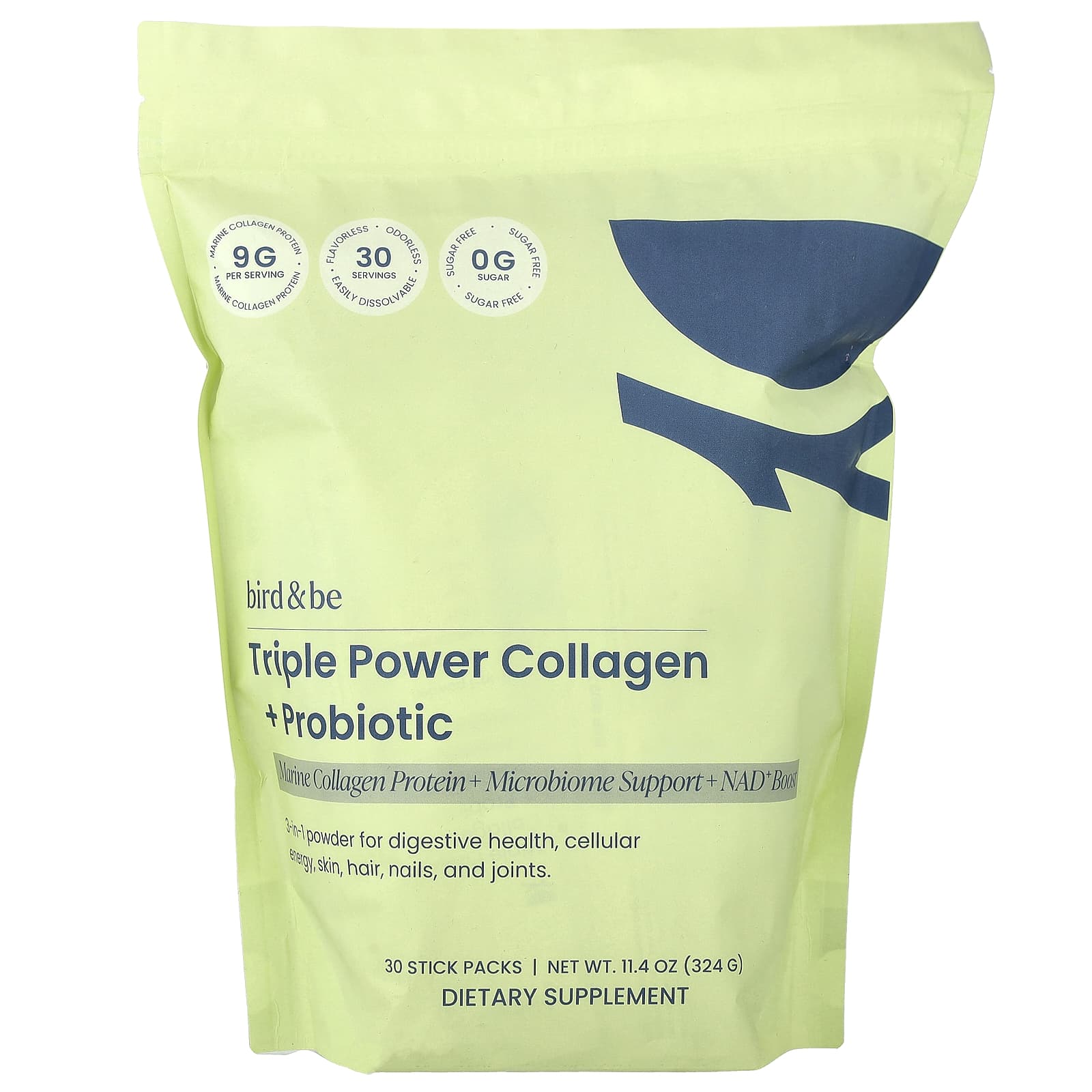 Bird&Be Triple Power Collagen + Probiotic, Flavorless – 10,8 g — Tunisie