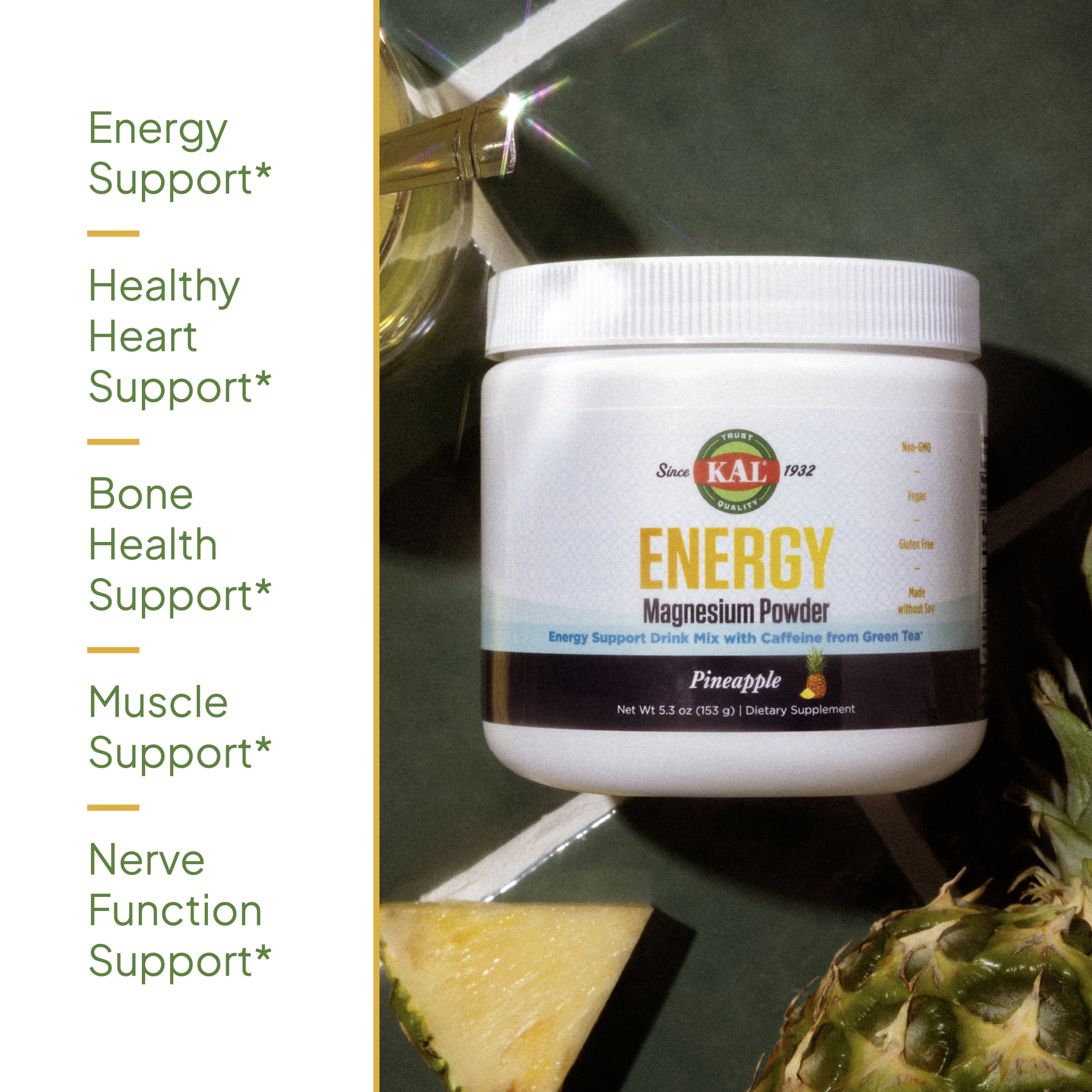 KAL Energy Magnesium Powder – Pineapple – 153 g — étiquette 1