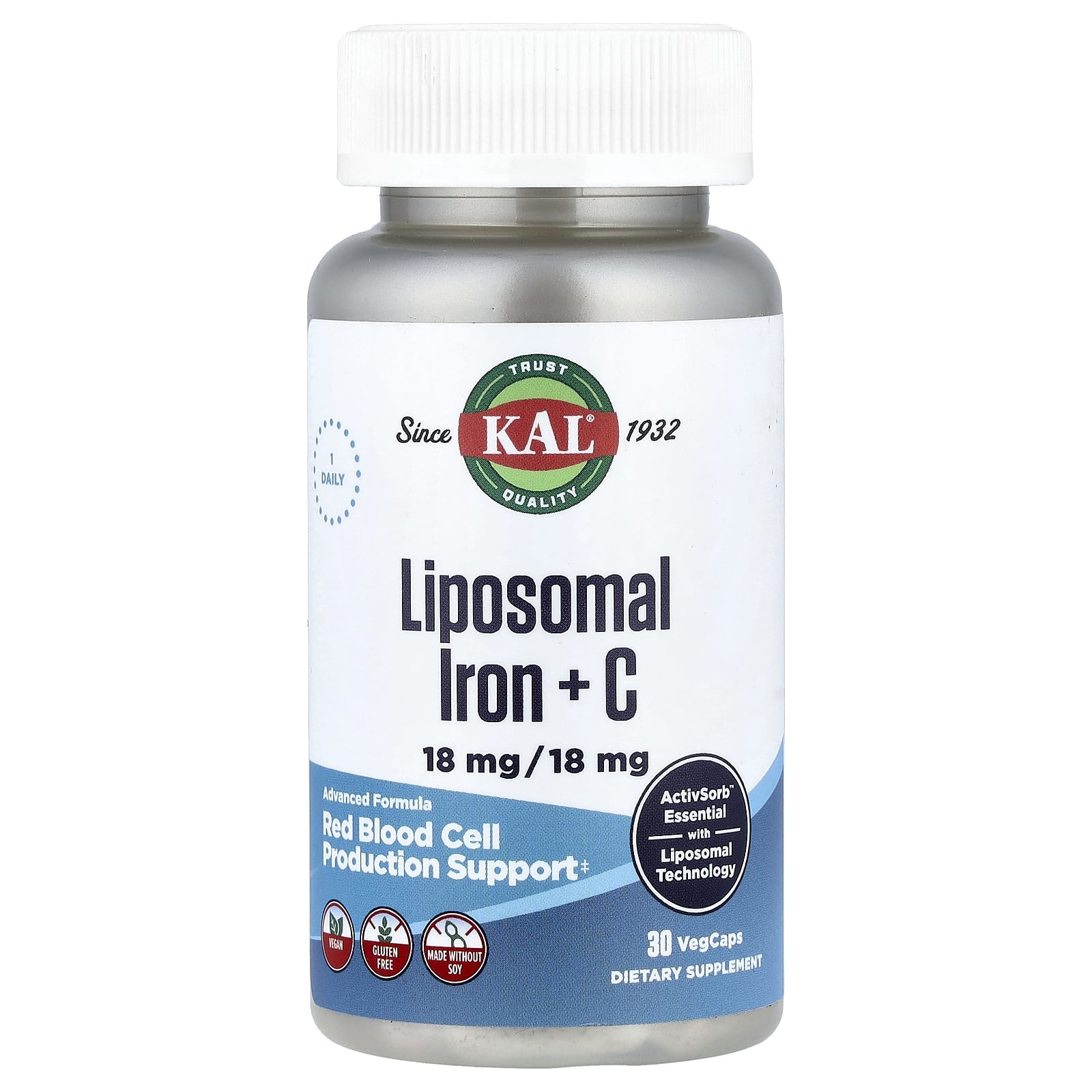 KAL Liposomal Iron + C, 30 VegCaps — Tunisie