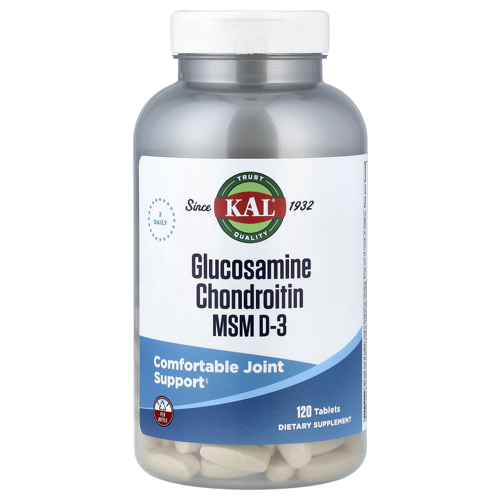KAL Glocosamine Chondroitin MSM D-3 – 120 comprimés — Tunisie