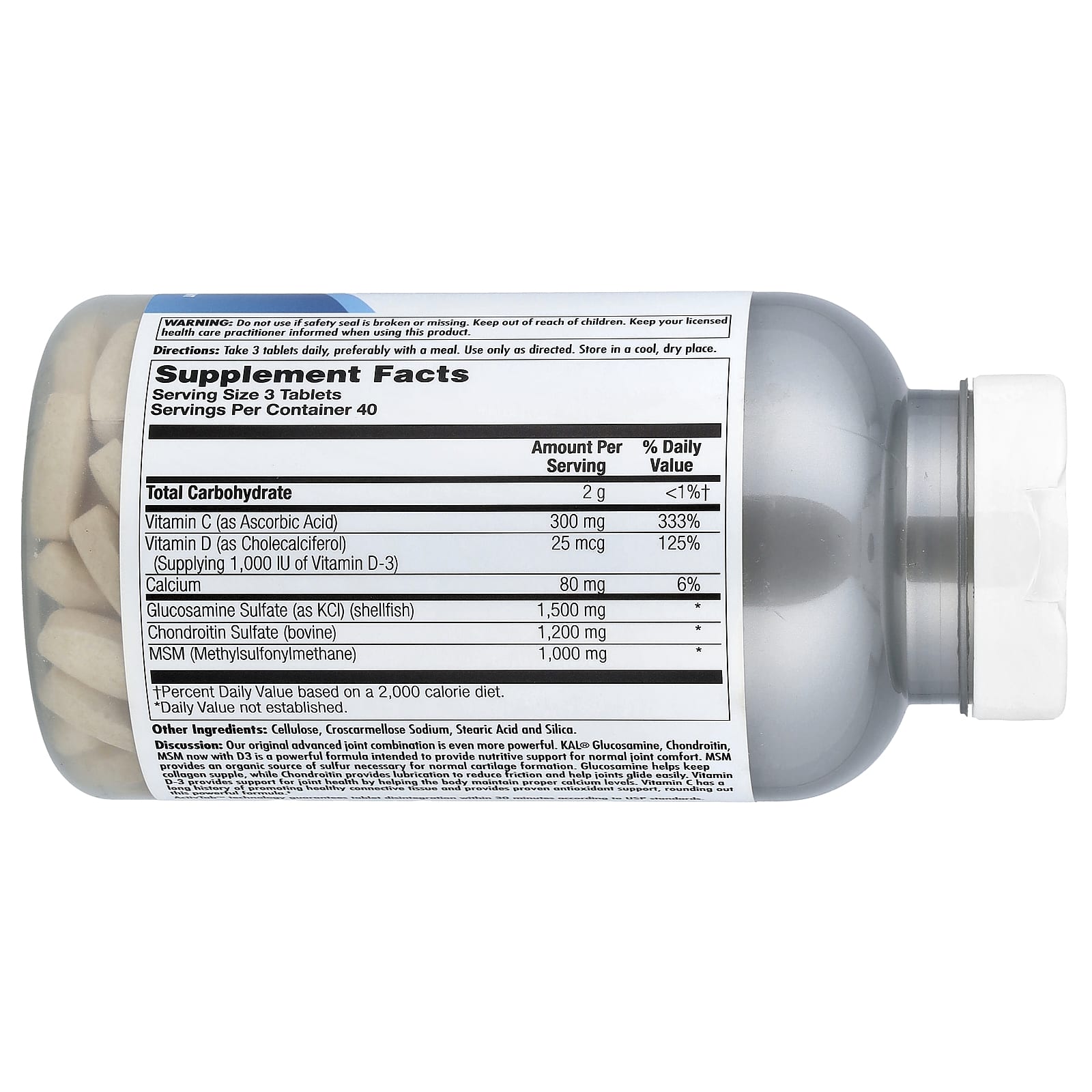 KAL Glocosamine Chondroitin MSM D-3 – 120 comprimés — photo 2 sur 2
