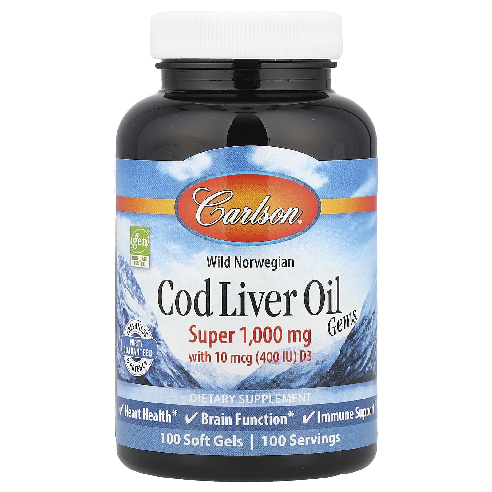 Carlson Wild Norwegian, Cod Liver Oil Gems – 100 capsules molles — Tunisie