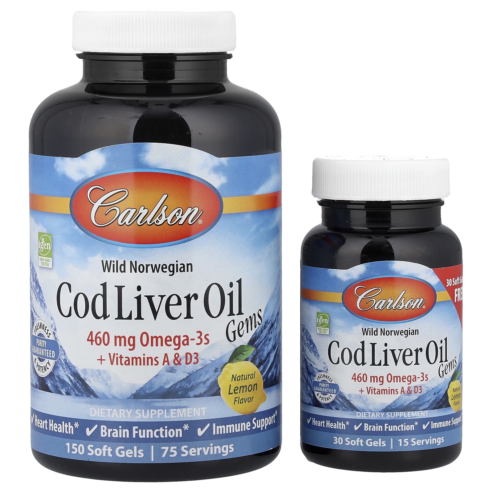 Carlson Wild Norwegian, Cod Liver Oil Gems – Lemon – 30 capsules molles — Tunisie