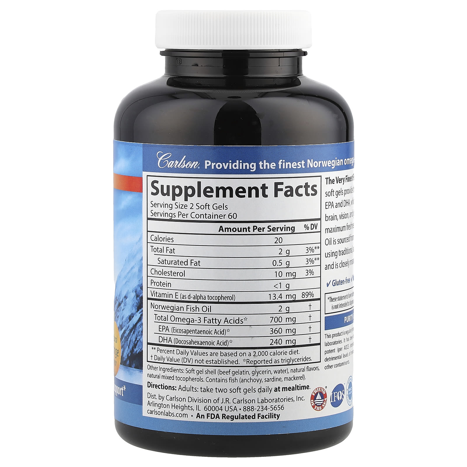 Carlson The Very Finest Fish Oil – Natural Orange – 120 capsules molles — photo 2 sur 2