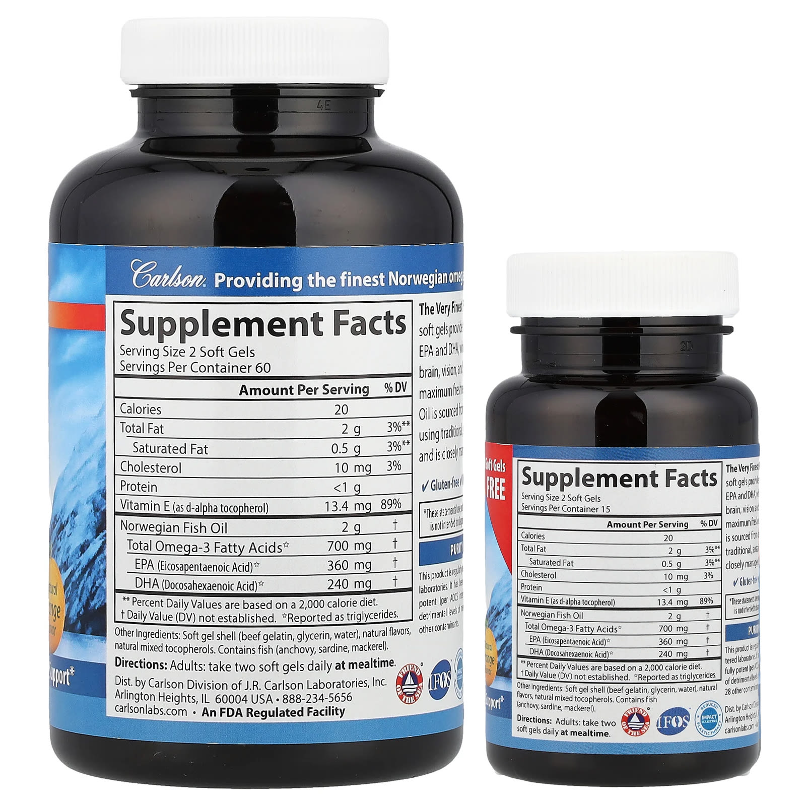 Carlson The Very Finest Fish Oil – Natural Orange – 150 capsules molles — photo 2 sur 2