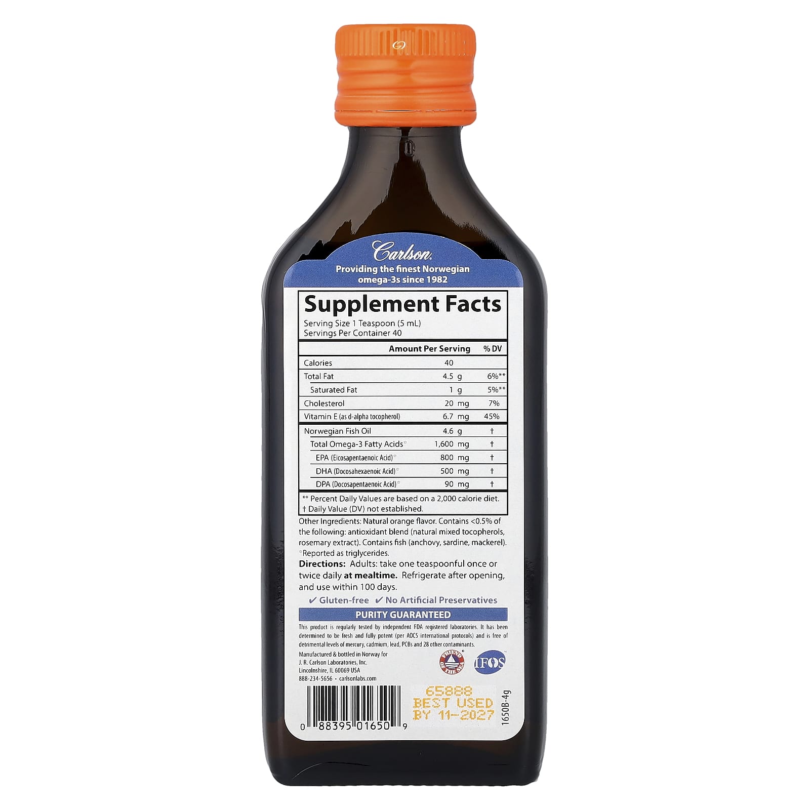 Carlson Norwegian, The Very Finest Fish Oil – Natural Orange – 200 ml — photo 2 sur 2
