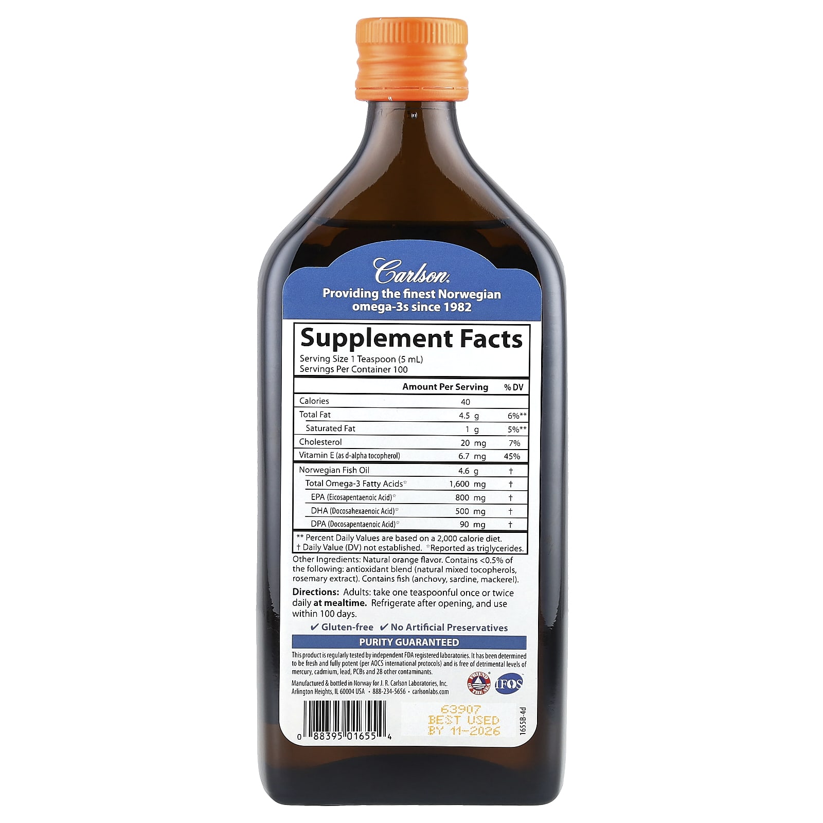 Carlson Norwegian, The Very Finest Fish Oil – Natural Orange – 500 ml — photo 2 sur 2
