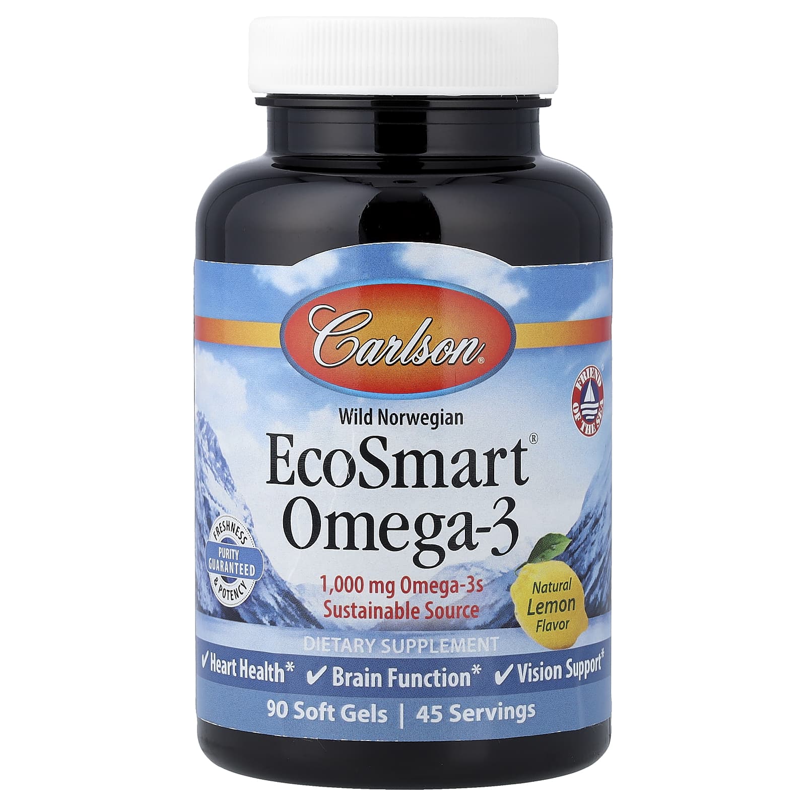 Carlson Wild Norwegian EcoSmart Omega-3 – Natural Lemon – 90 capsules molles — Tunisie