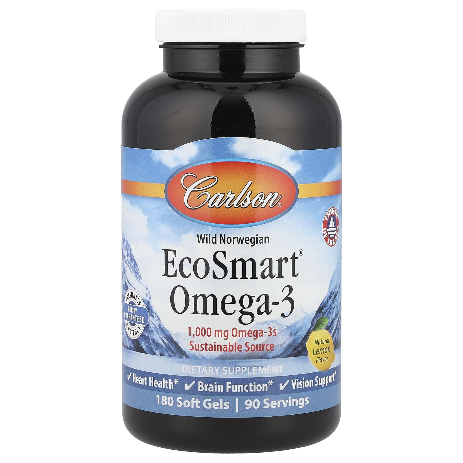 Carlson Wild Norwegian – Natural Lemon – EcoSmart Omega-3 – 180 capsules molles — Tunisie