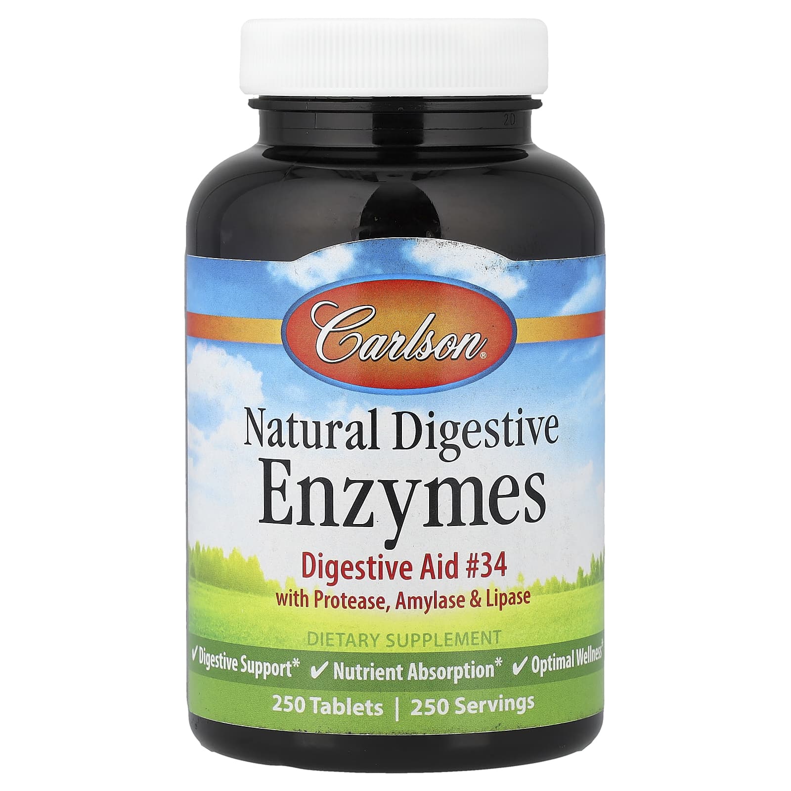 Carlson Natural Digestive Enzymes with Protease, Amylase & Lipase – 250 comprimés — Tunisie