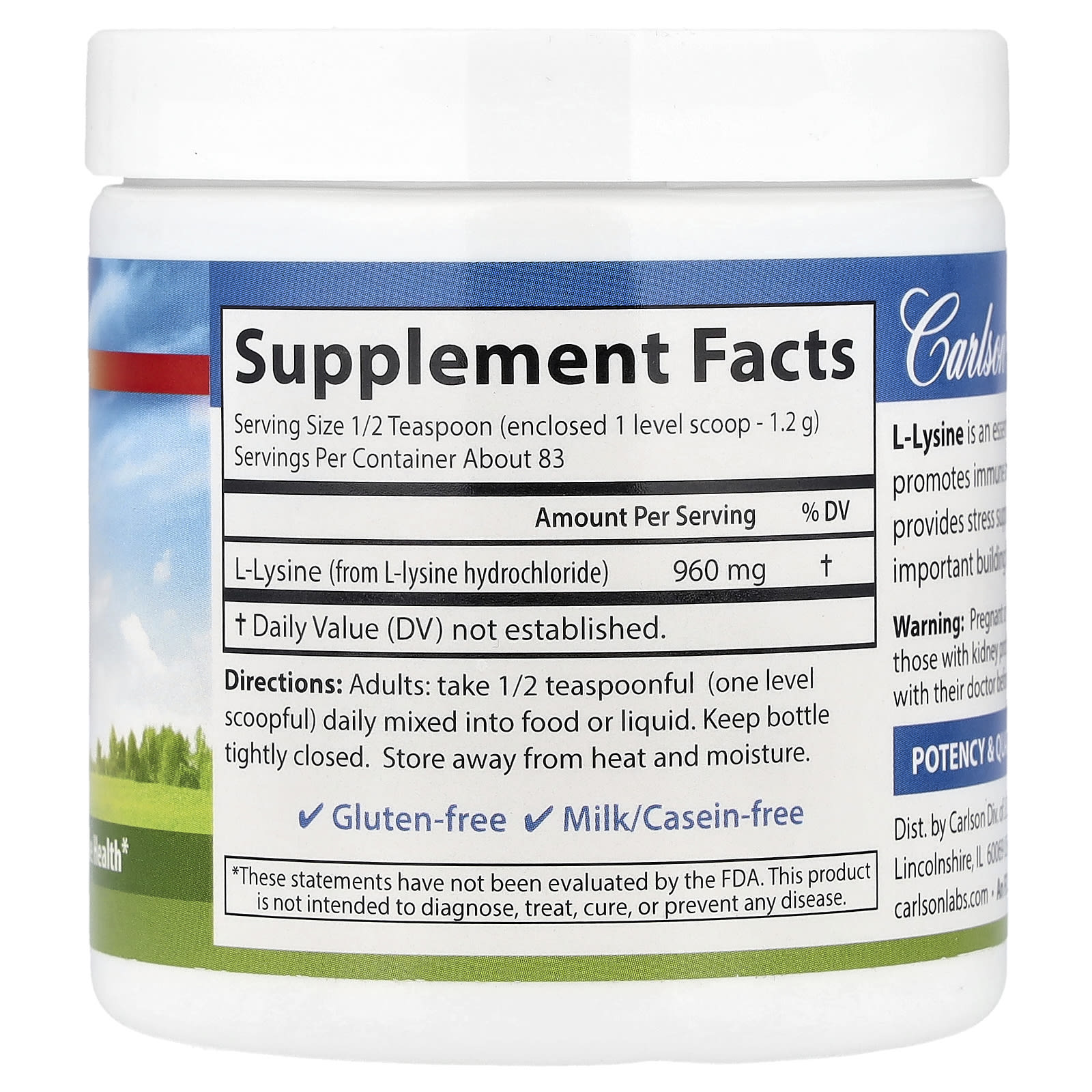 Carlson L-Lysine Powder – 100 g — photo 2 sur 2