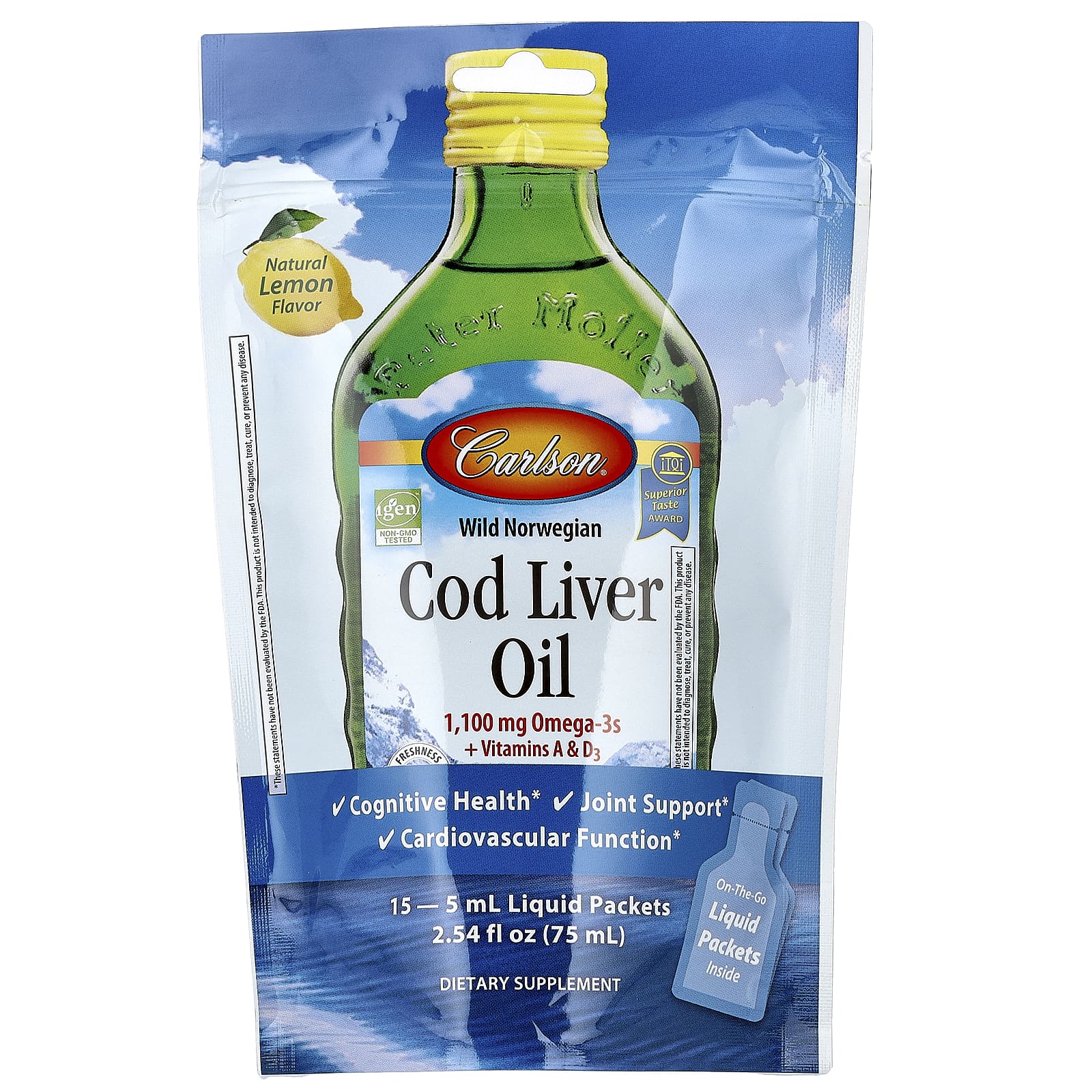 Carlson Wild Norwegian Cod Liver Oil – Natural Lemon – 5 ml — Tunisie