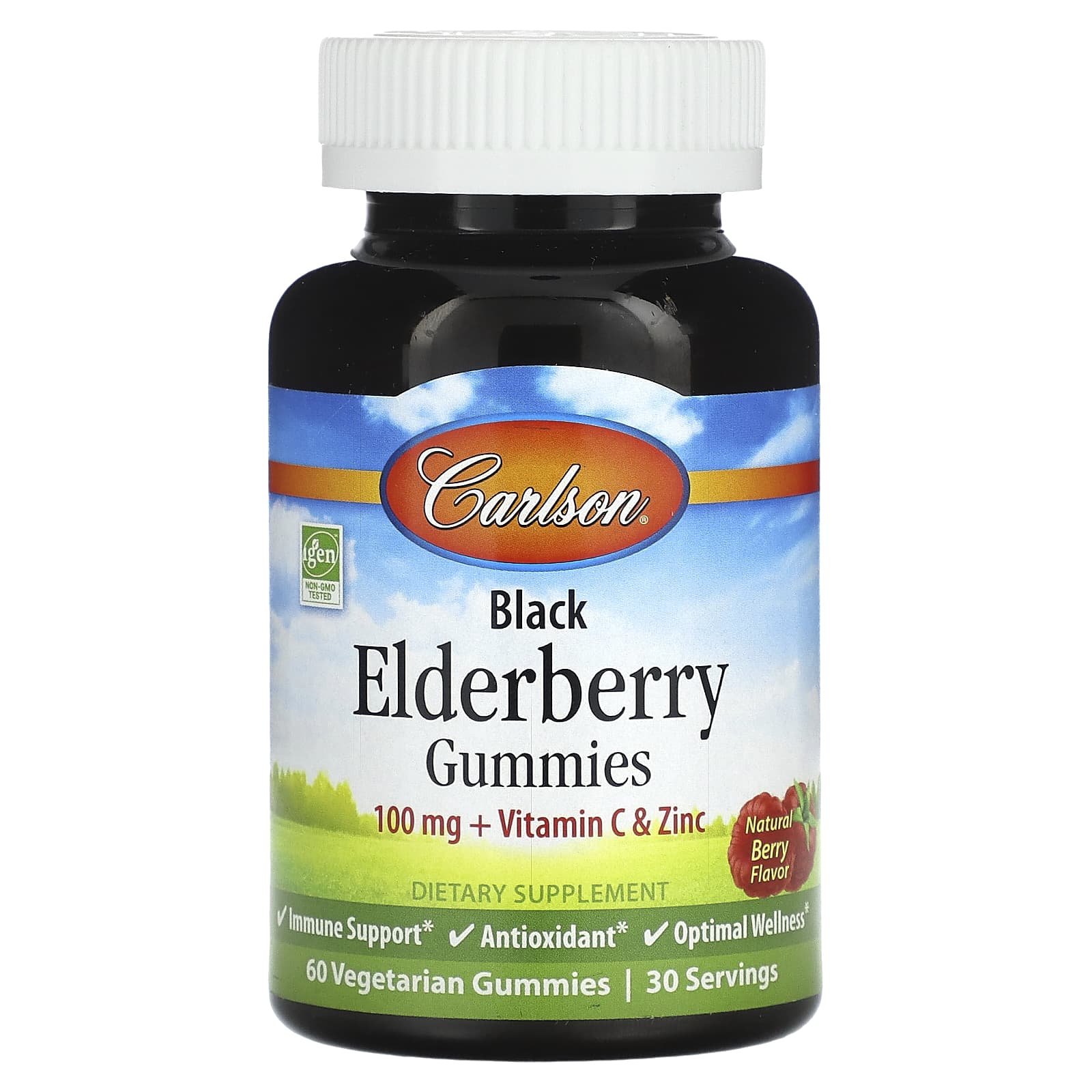 Carlson Black Elderberry Gummies, Natural Berry, 60 Vegetarian Gummies – Black Elderberry Gummies — Tunisie