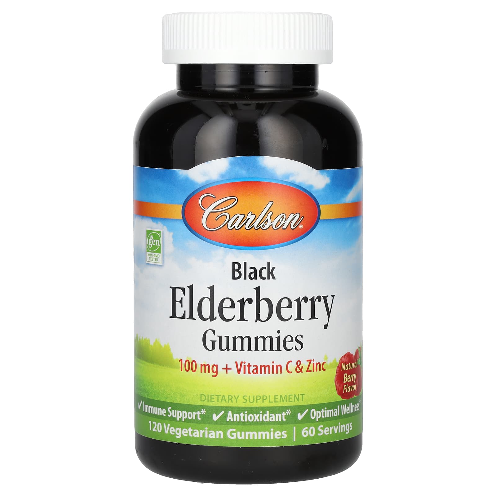 Carlson Black Elderberry Gummies + Vitamin C & Zinc, Natural Berry, 120 Vegetarian Gummies – Black Elderberry Gummies + Vitamin C & Zinc — Tunisie