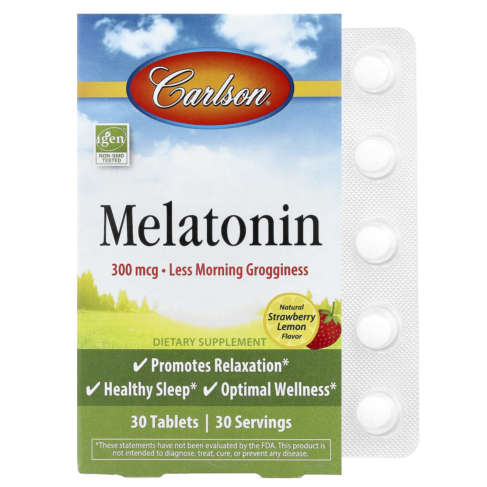 Carlson Melatonin – Natural Strawberry Lemon – 30 comprimés — Tunisie
