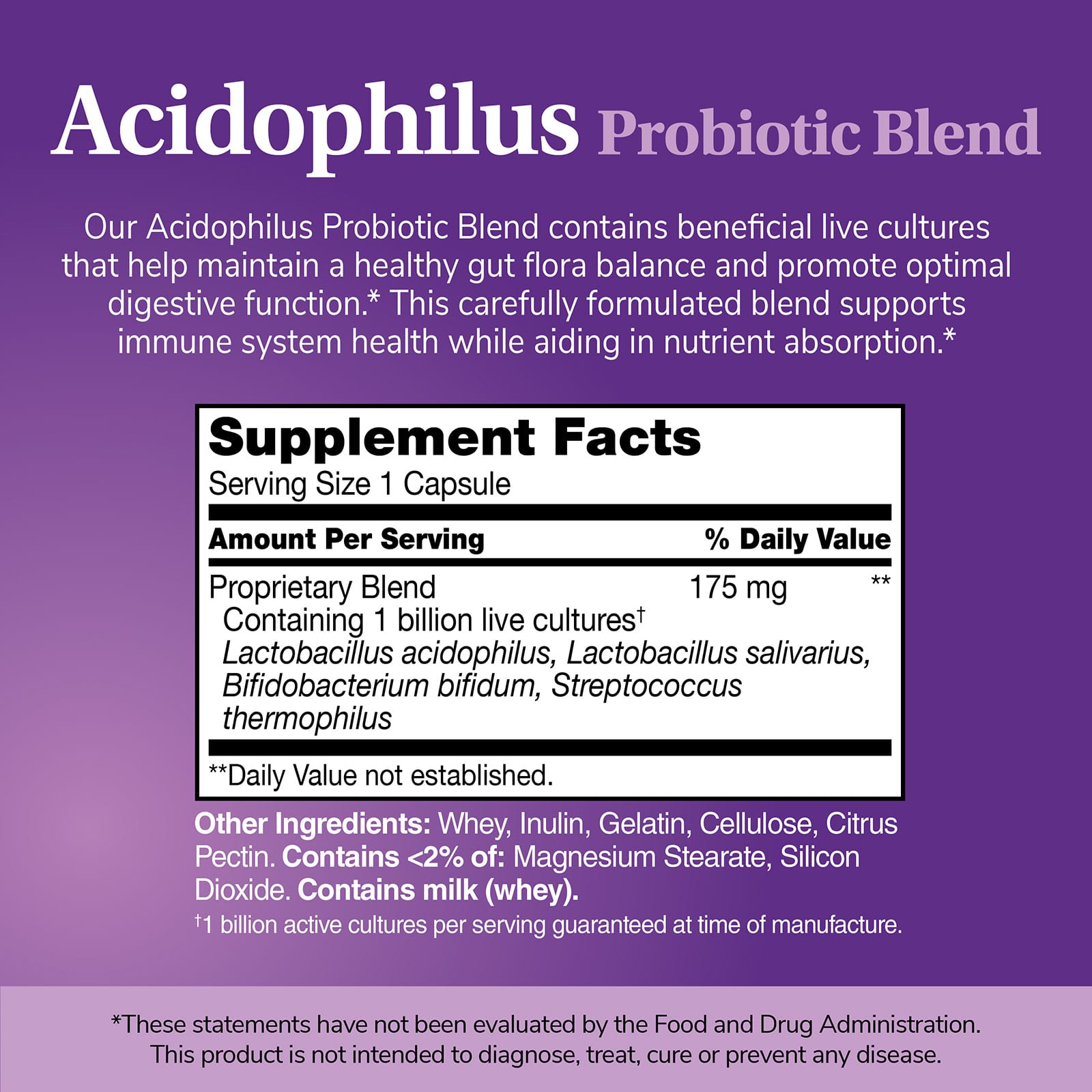 21st Century Acidophilus Probiotic Blend – 100 gélules — étiquette 2