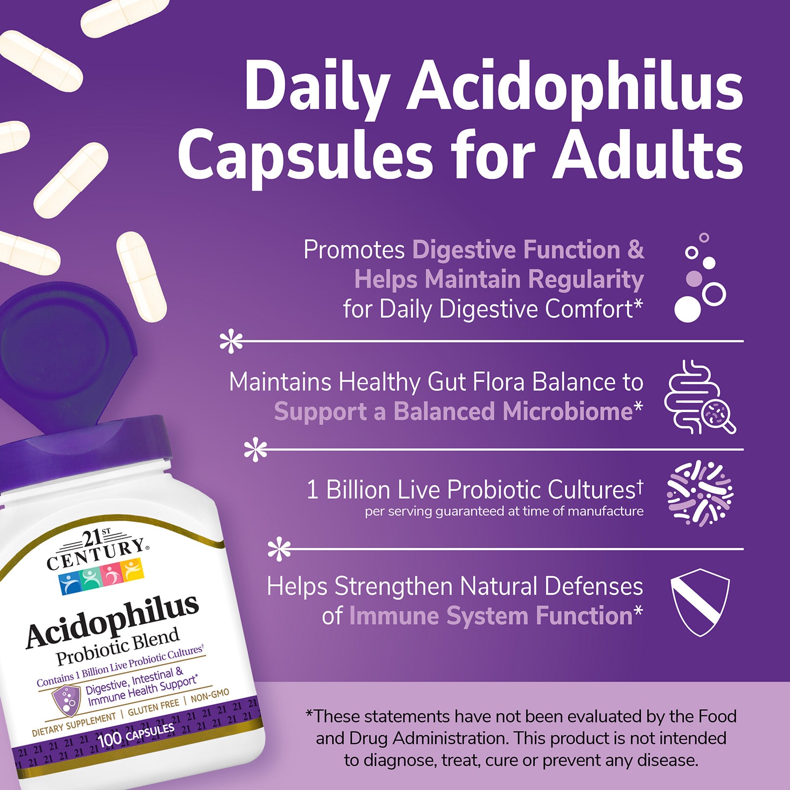 21st Century Acidophilus Probiotic Blend – 100 gélules — étiquette 3