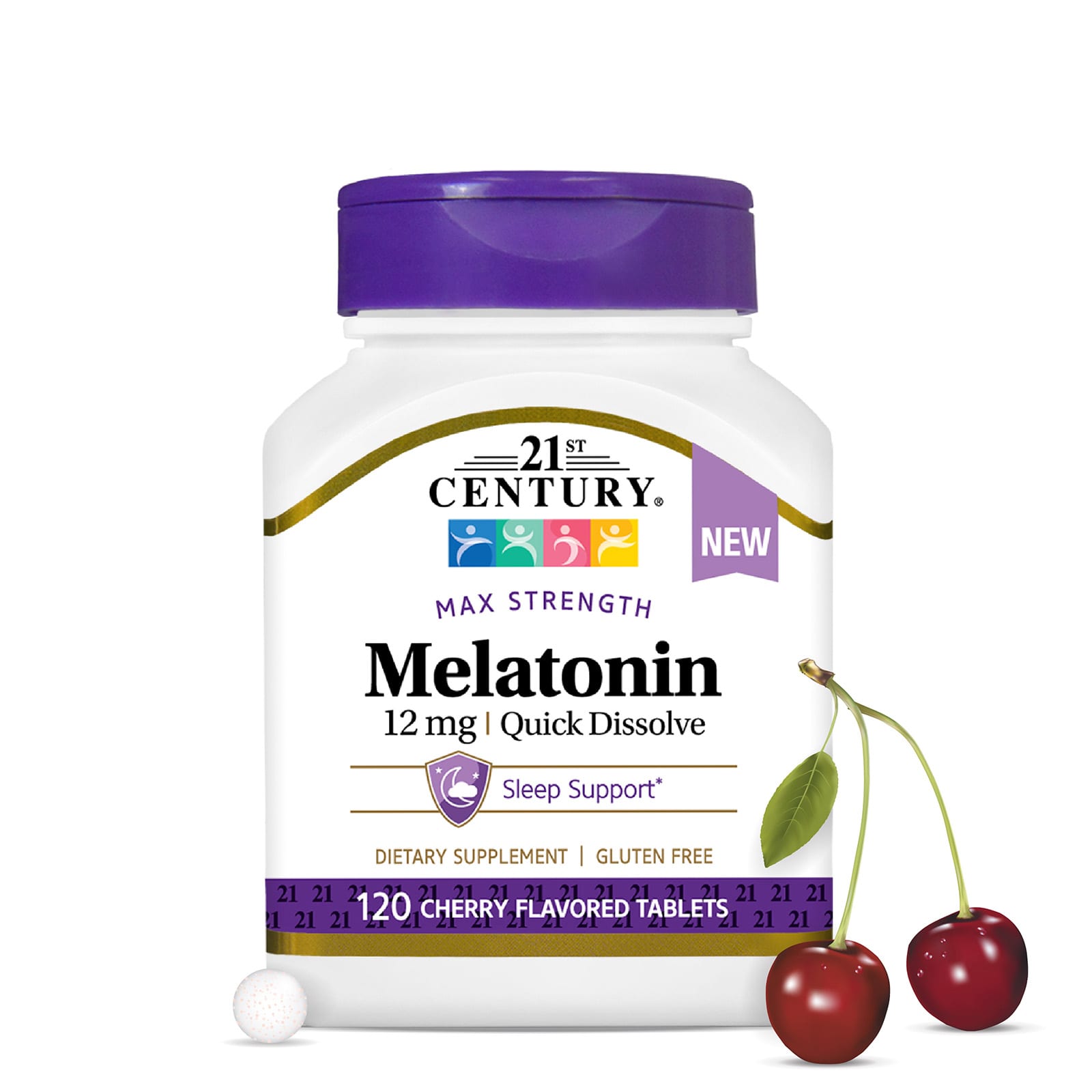21st Century Melatonin, Max Strength – Cherry – 120 comprimés — étiquette 1