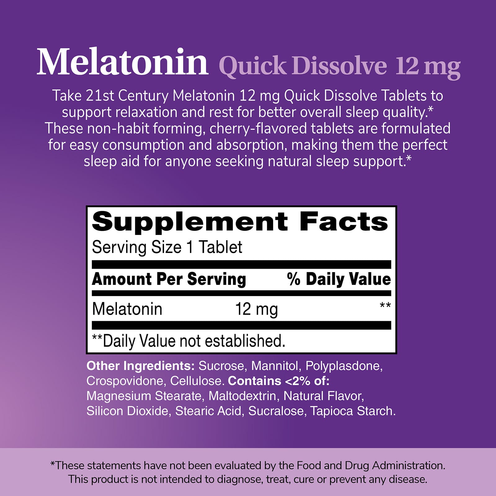 21st Century Melatonin, Max Strength – Cherry – 120 comprimés — étiquette 2