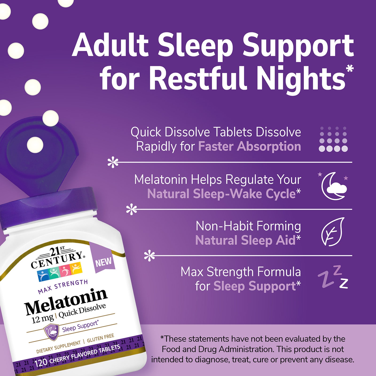 21st Century Melatonin, Max Strength – Cherry – 120 comprimés — étiquette 3