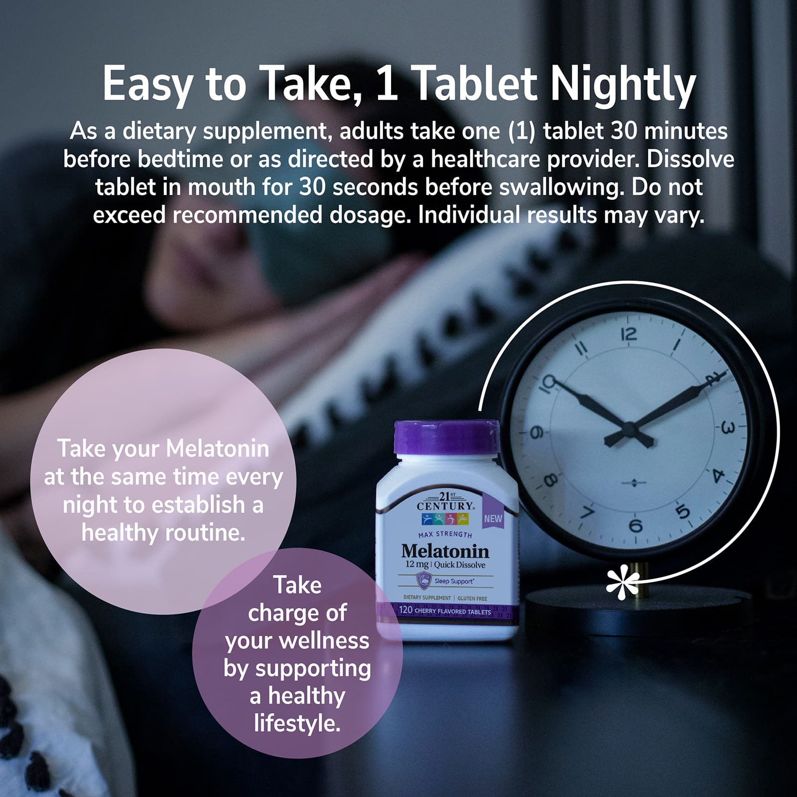 21st Century Melatonin, Max Strength – Cherry – 120 comprimés — étiquette 7
