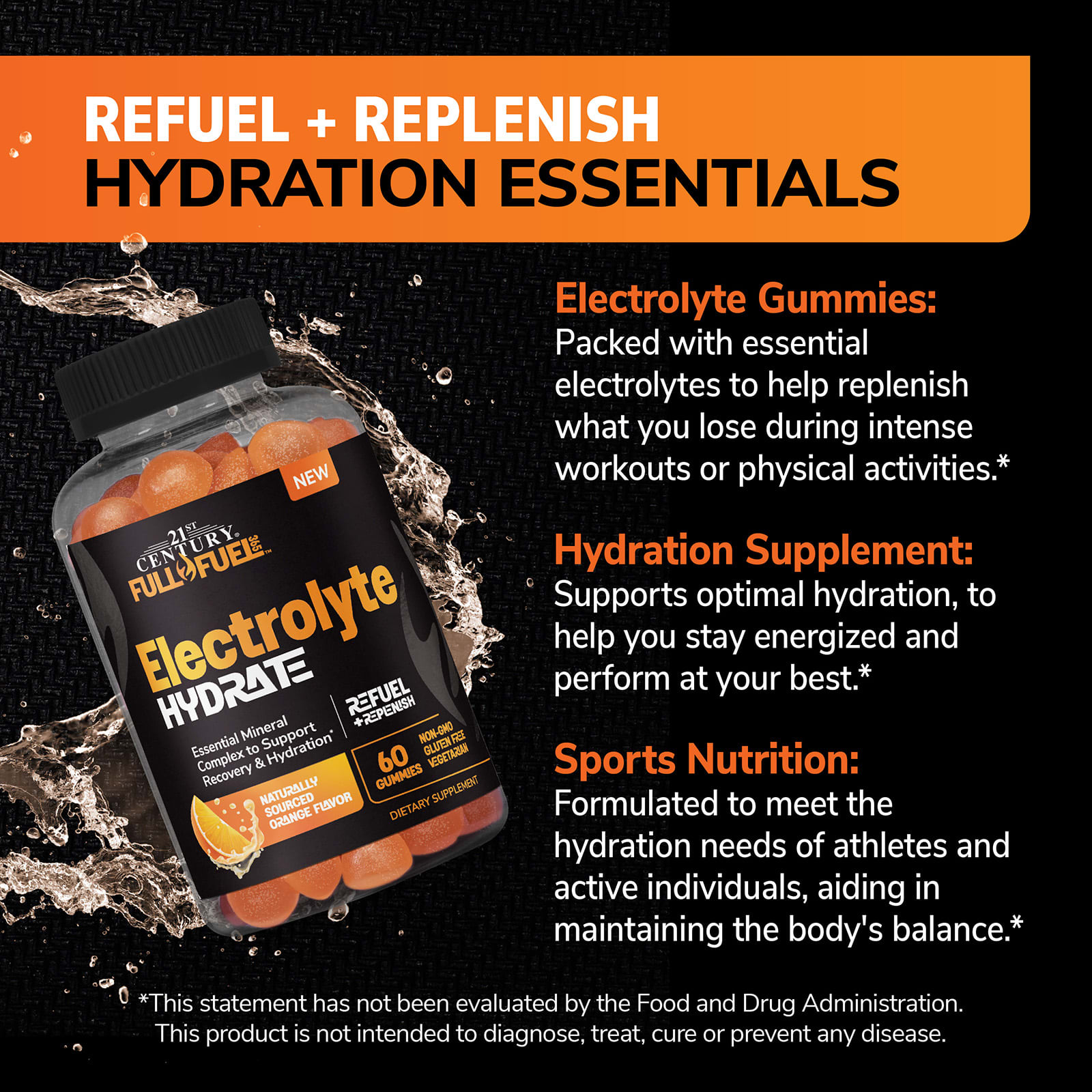 21st Century Electrolyte Hydrate Gummies – Orange – 60 gommes — étiquette 3