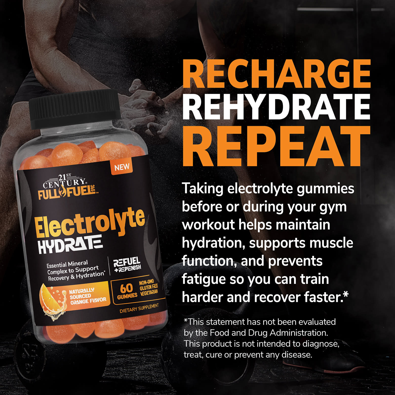 21st Century Electrolyte Hydrate Gummies – Orange – 60 gommes — étiquette 8