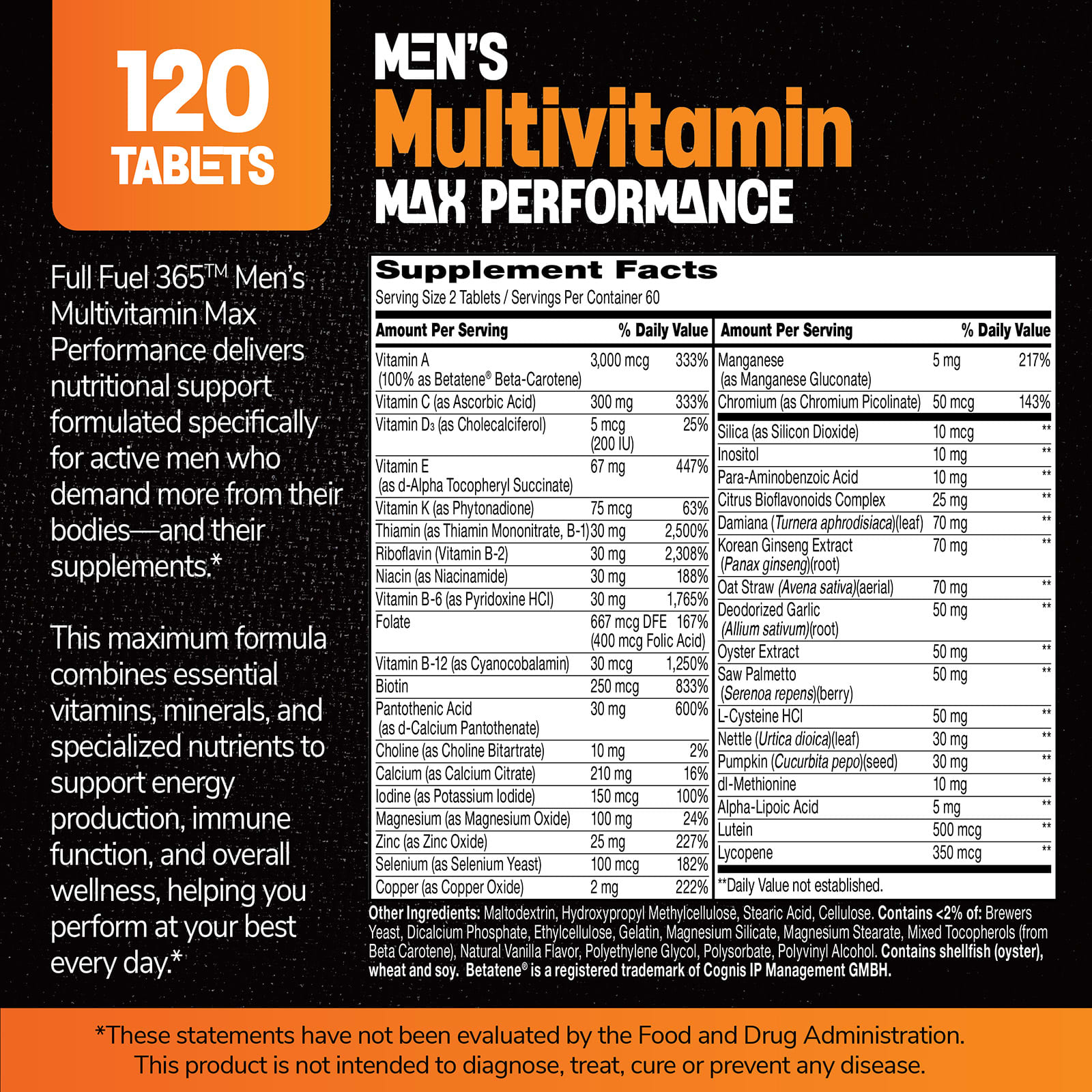21st Century Full Fuel 365, Men's Multivitamin, Max Performance – 120 comprimés — étiquette 2