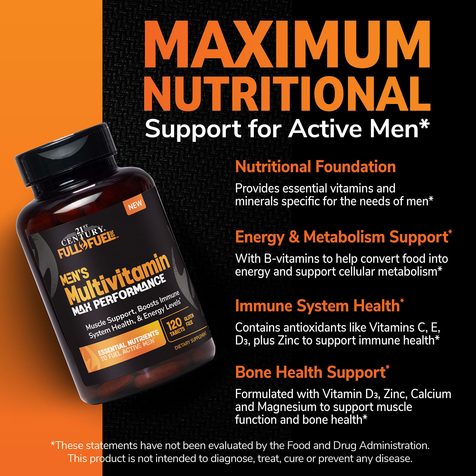 21st Century Full Fuel 365, Men's Multivitamin, Max Performance – 120 comprimés — étiquette 3