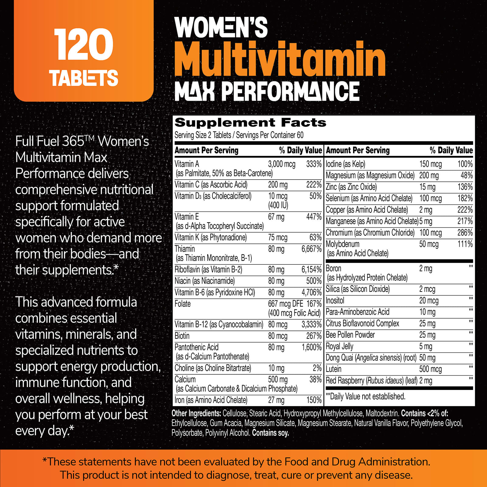 21st Century Full Fuel 365, Women's Multivitamin, Max Performance – 120 comprimés — étiquette 2
