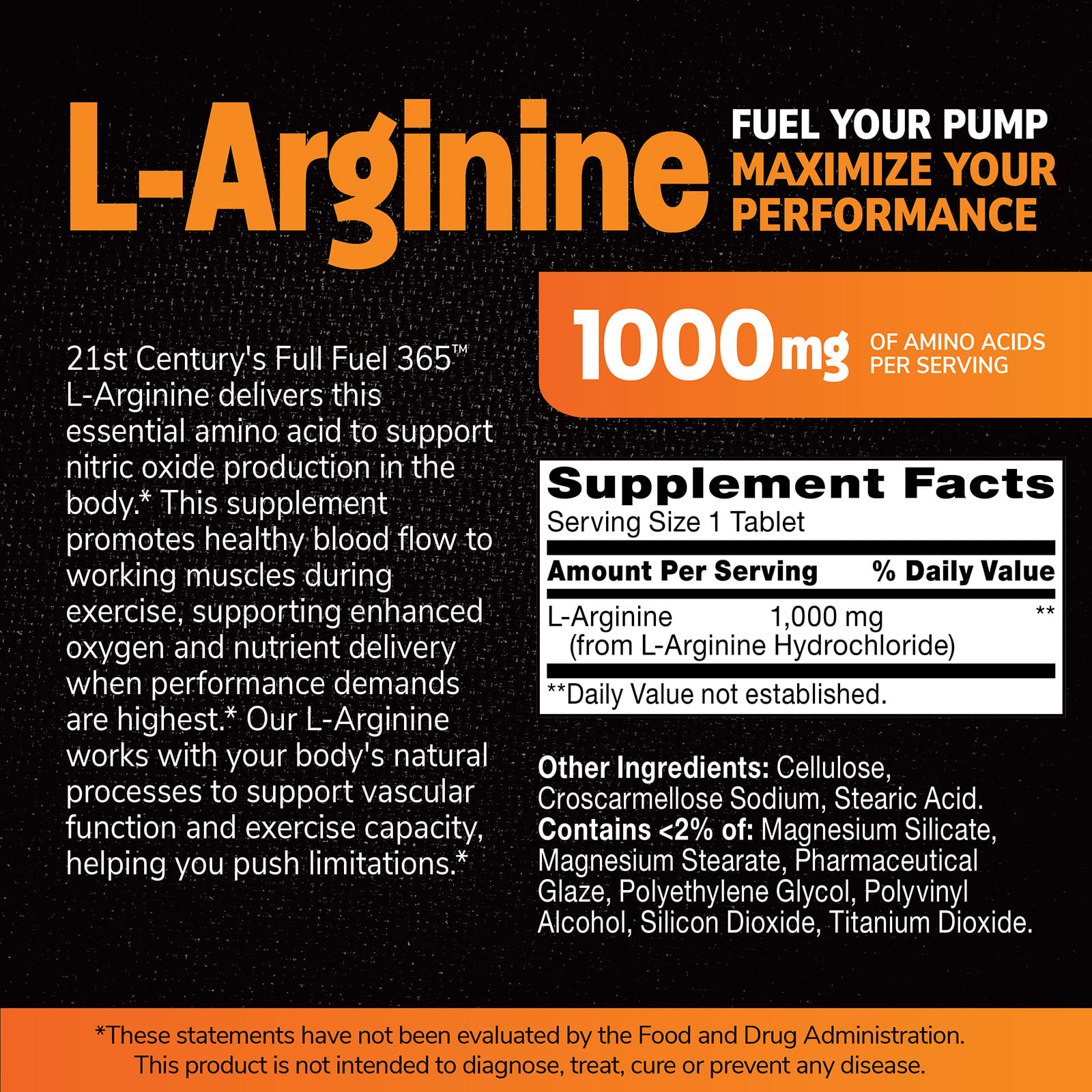 21st Century Full Fuel 365, L-Arginine – 90 comprimés — étiquette 2