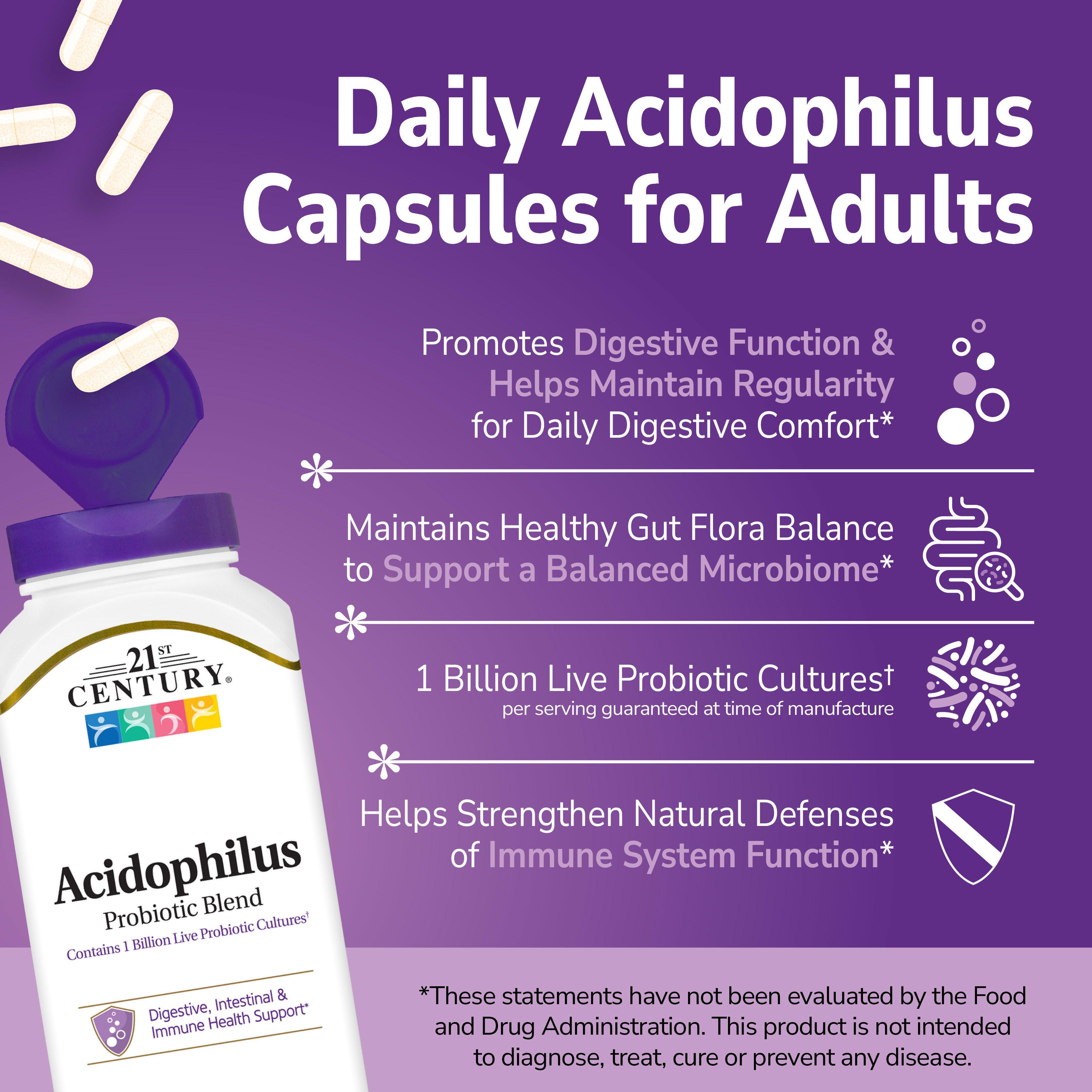 21st Century Acidophilus Probiotic Blend – 150 gélules — étiquette 3