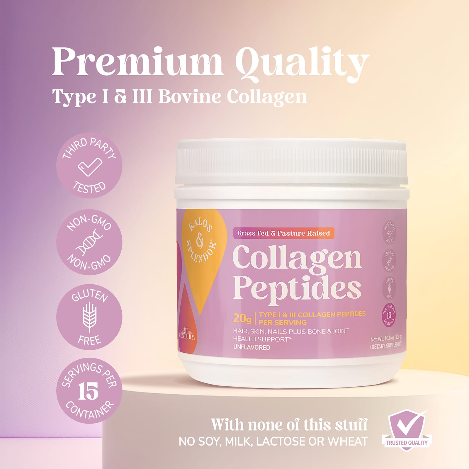 21st Century Kalos & Splendor Collagen Peptides – Sans arôme – 300 g — étiquette 3