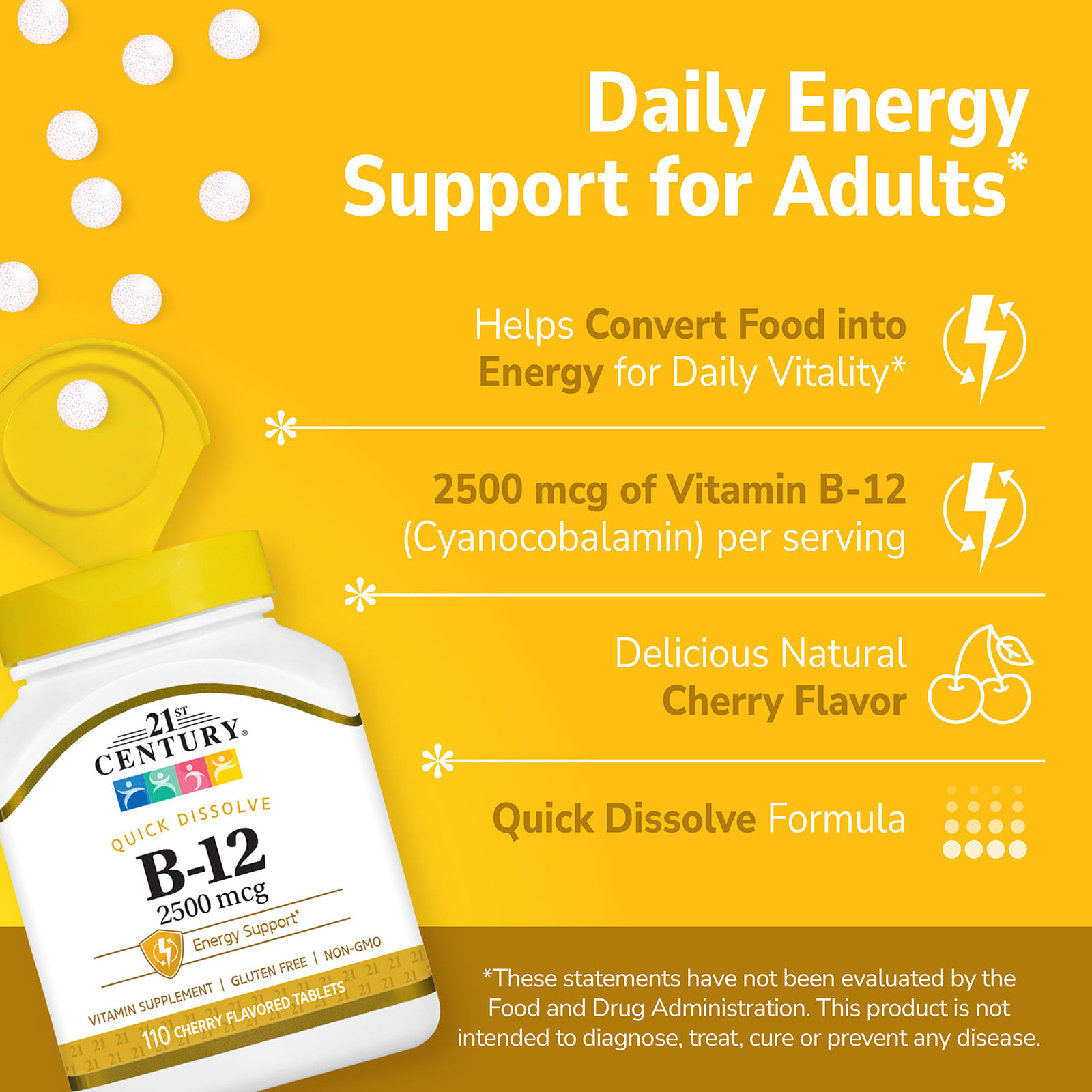 21st Century Vitamin B-12 – Cherry – 2 500 µg – 110 comprimés — étiquette 3
