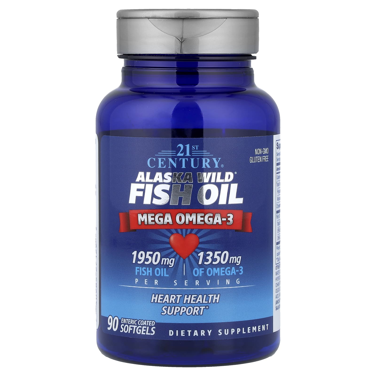 21st Century Alaska Wild Fish Oil, Mega Omega 3, 90 Enteric Coated Softgels — étiquette 1