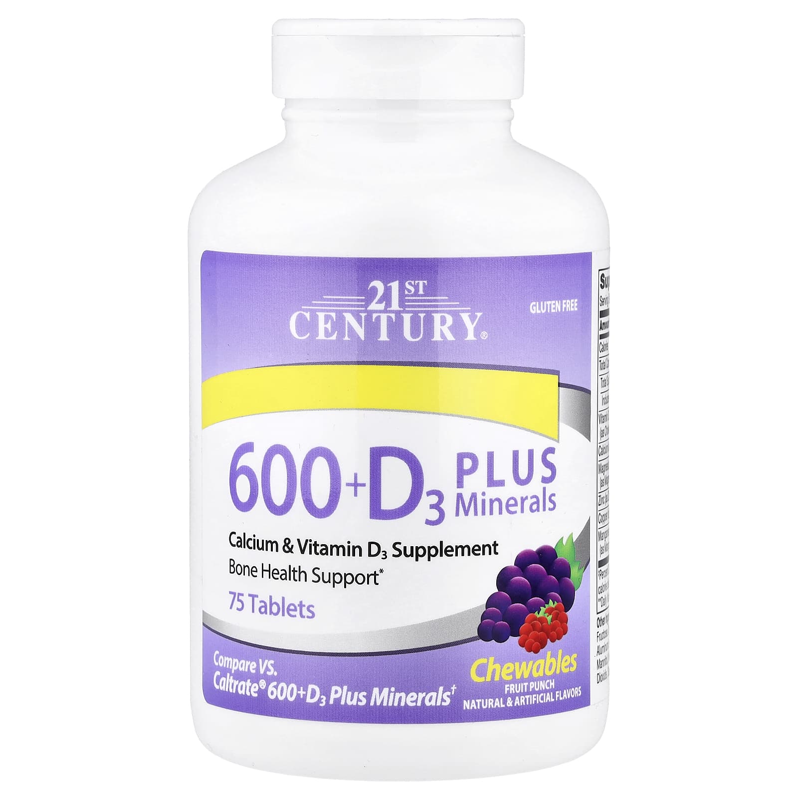 21st Century 600 + D3 Plus Minerals – Fruit Punch – 75 comprimés — Tunisie