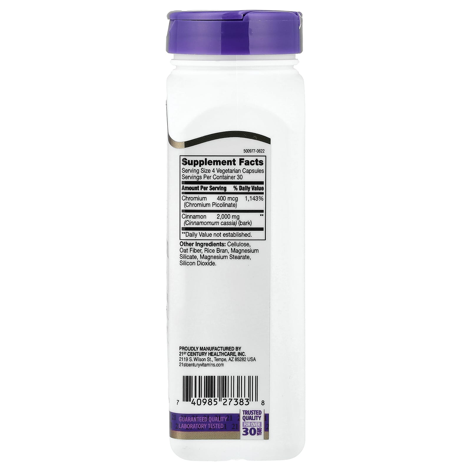 21st Century Cinnamon plus Chromium – Cinnamon plus Chromium – 120 gélules végétales — photo 2 sur 2