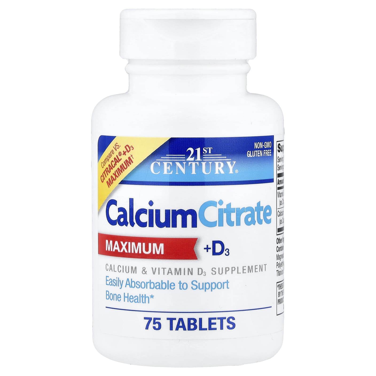 21st Century Calcium Citrate + D3 Maximum – 75 comprimés — Tunisie