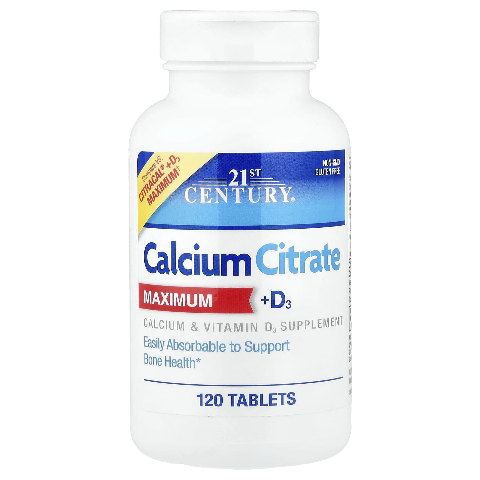 21st Century Calcium Citrate + D3 Maximum – 120 comprimés — Tunisie