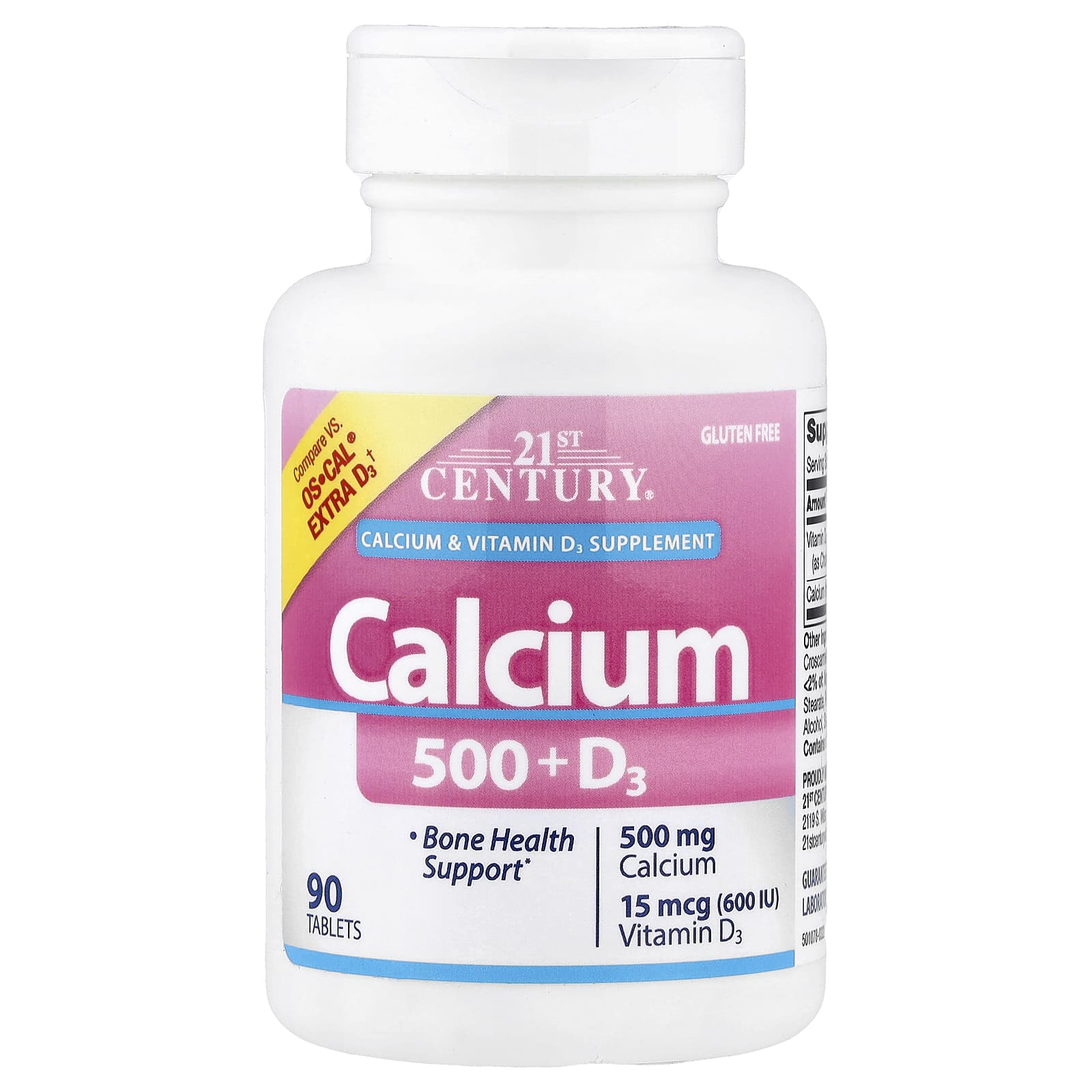 21st Century Calcium 500 + D3 – 90 comprimés — Tunisie