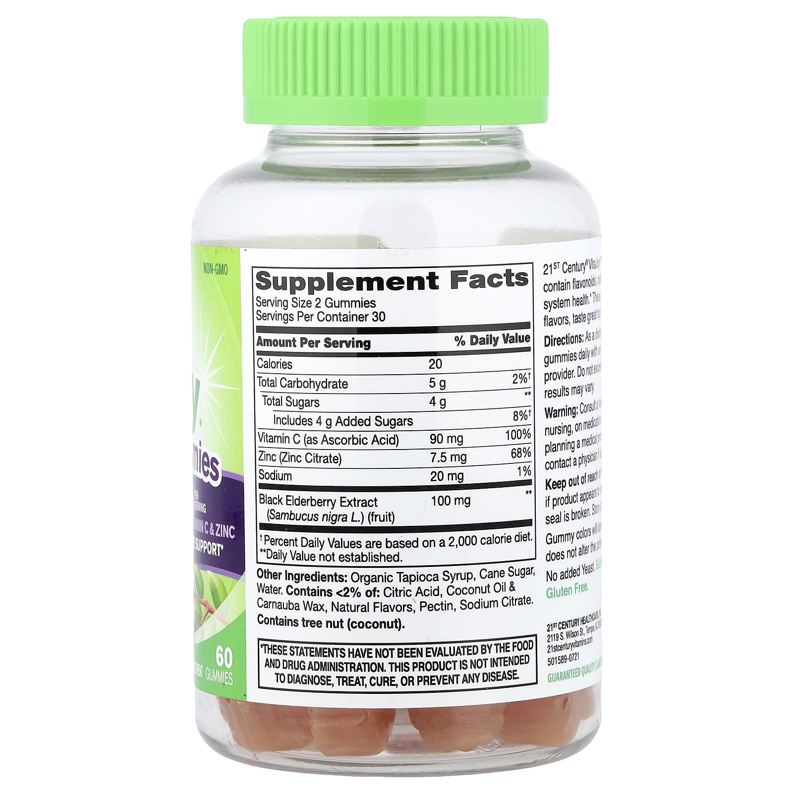 21st Century VitaJoy Sambucus Elderberry With Vitamin C & Zinc Gummies, Berry – VitaJoy Sambucus Elderberry With Vitamin C & Zinc Gummies – 60 gommes — photo 2 sur 2