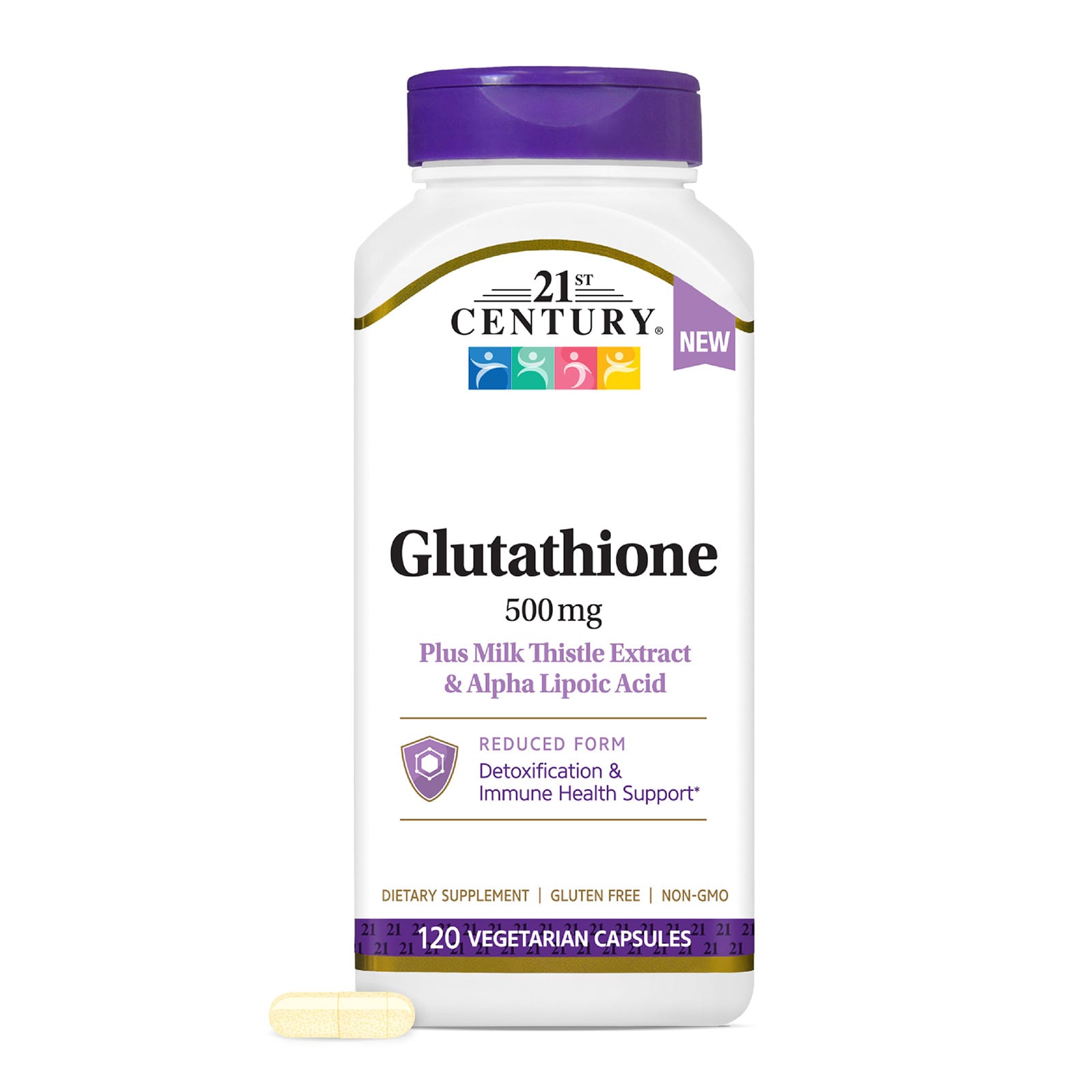 21st Century Glutathione Plus Milk Thistle Extract & Alpha Lipoic Acid – 120 gélules végétales — étiquette 1