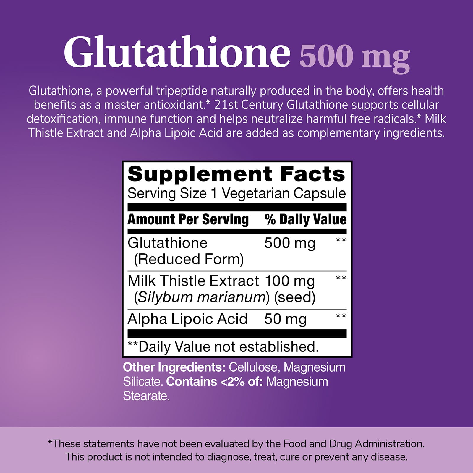 21st Century Glutathione Plus Milk Thistle Extract & Alpha Lipoic Acid – 120 gélules végétales — étiquette 2