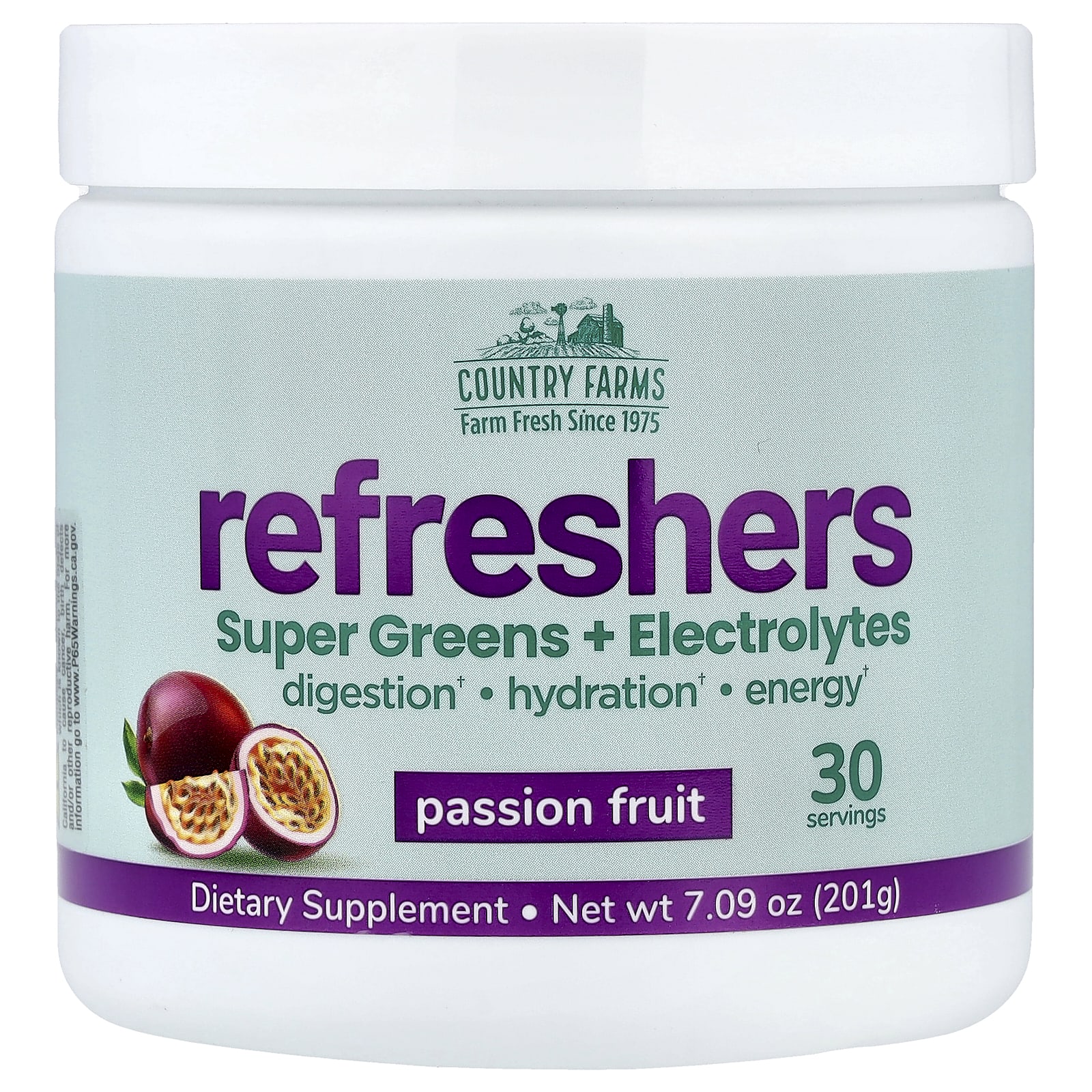 Country Farms Refreshers, Super Greens + Electrolytes – Passion Fruit – 201 g — Tunisie