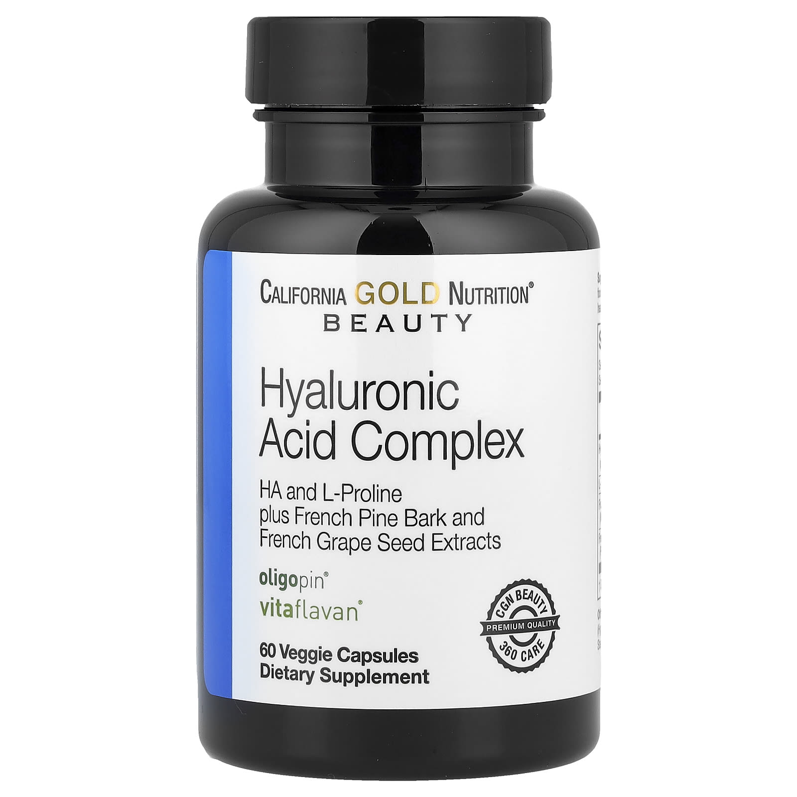 California Gold Nutrition Hyaluronic Acid Complex with L-Proline – French Grape Seed and French Maritime Pine Bark Extract – 60 gélules végétales — Tunisie